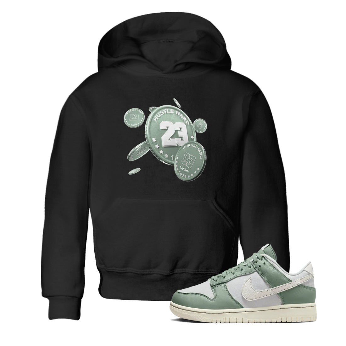 Dunk Mica Green Sneaker Match Tees Coin Drop Sneaker Tees Dunk OG Low Mica Green Sneaker Release Tees Kids Shirts Black 1