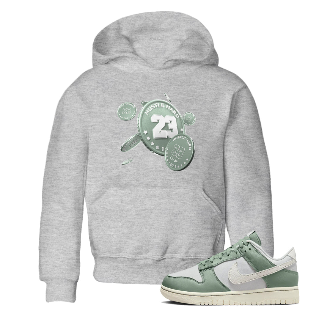 Dunk Mica Green Sneaker Match Tees Coin Drop Sneaker Tees Dunk OG Low Mica Green Sneaker Release Tees Kids Shirts Heather Grey 1