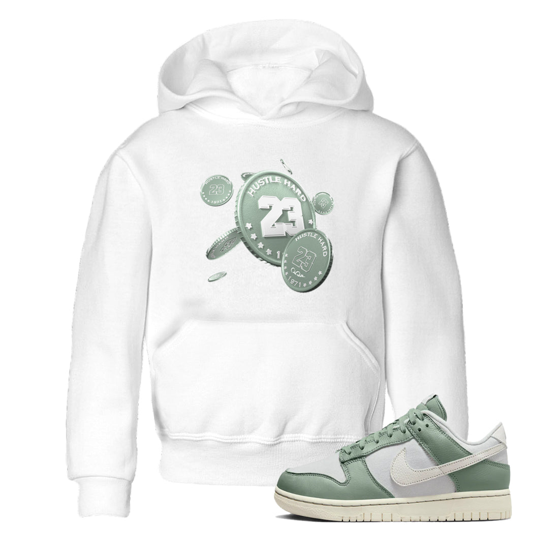 Dunk Mica Green Sneaker Match Tees Coin Drop Sneaker Tees Dunk OG Low Mica Green Sneaker Release Tees Kids Shirts White 1