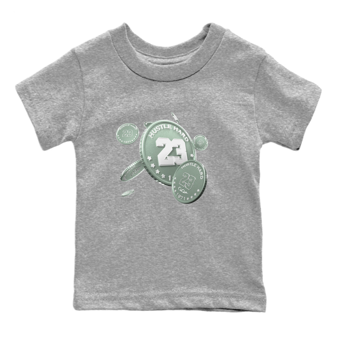 Dunk Mica Green Sneaker Match Tees Coin Drop Sneaker Tees Dunk OG Low Mica Green Sneaker Release Tees Kids Shirts Heather Grey 2