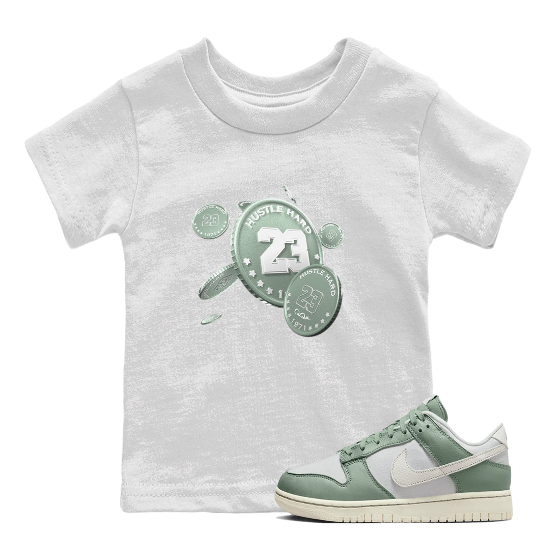 Dunk Mica Green Sneaker Match Tees Coin Drop Sneaker Tees Dunk OG Low Mica Green Sneaker Release Tees Kids Shirts White 1
