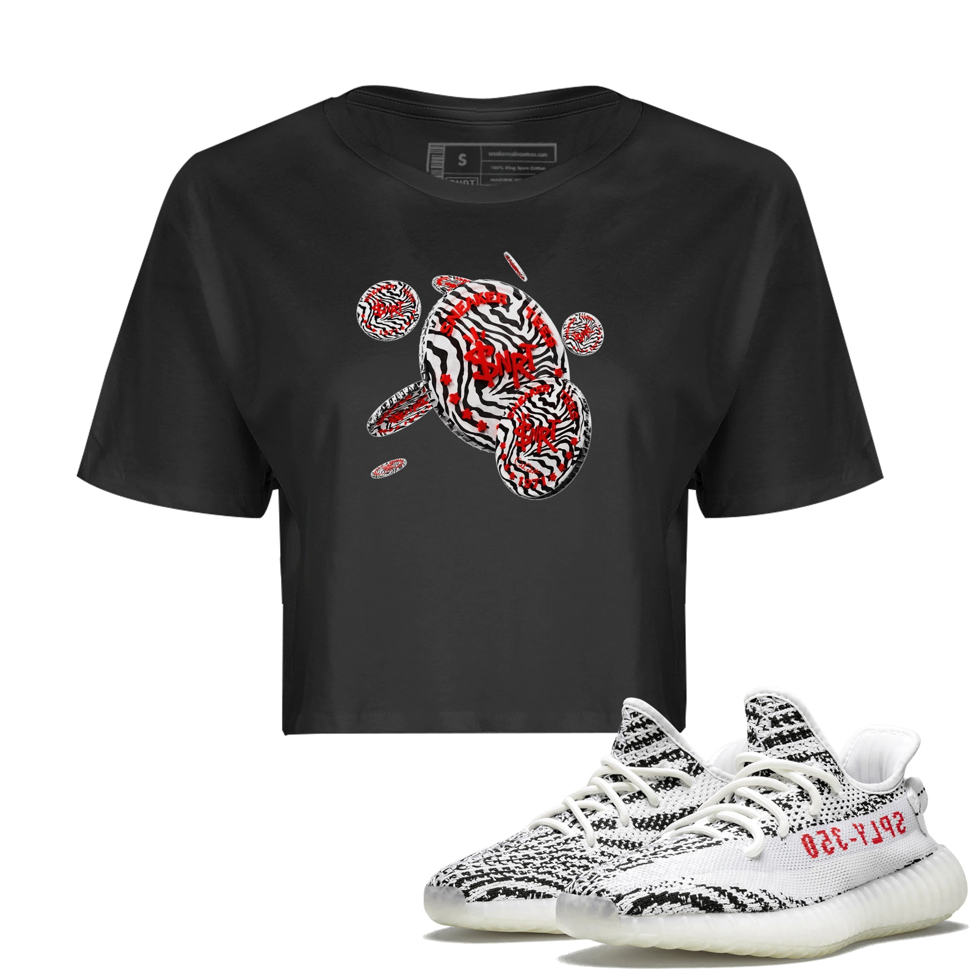 Yeezy 350 Zebra Sneaker Match Tees Coin Drop Sneaker Tees Yeezy Boost 350 V2 Zebra Sneaker Release Tees Women's Shirts Black 1