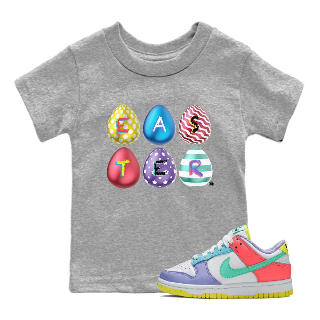 Dunk Easter Candy Colorful Easter Baby and Kids Sneaker Tees Holiday Easter T-Shirt Kids Sneaker Tees Size Chart