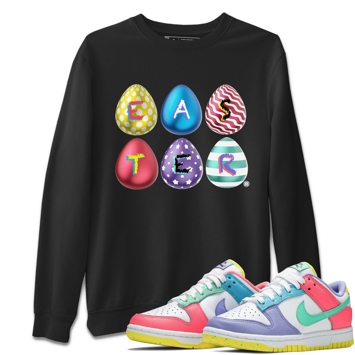 Dunk Easter Candy Colorful Easter Crew Neck Sneaker Tees Holiday Easter T-Shirt Sneaker T-Shirts Size Chart