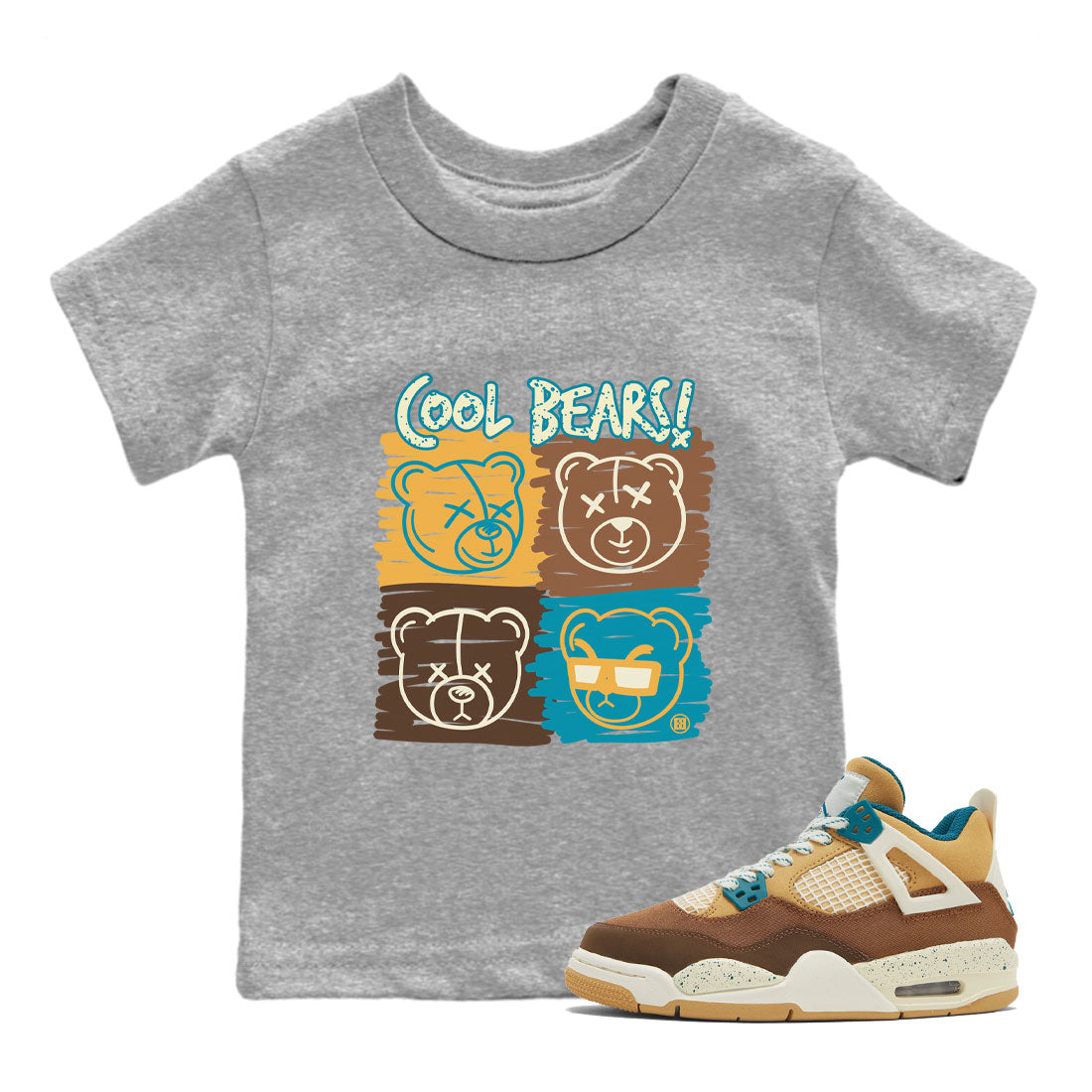Air Jordan 4 GS Cacao Wow Match To Jordans Cool Bears Streetwear Sneaker Shirt Air Jordan 4 Cacao Wow Drip Gear Zone Sneaker Matching Clothing Kids Shirts Heather Grey 1
