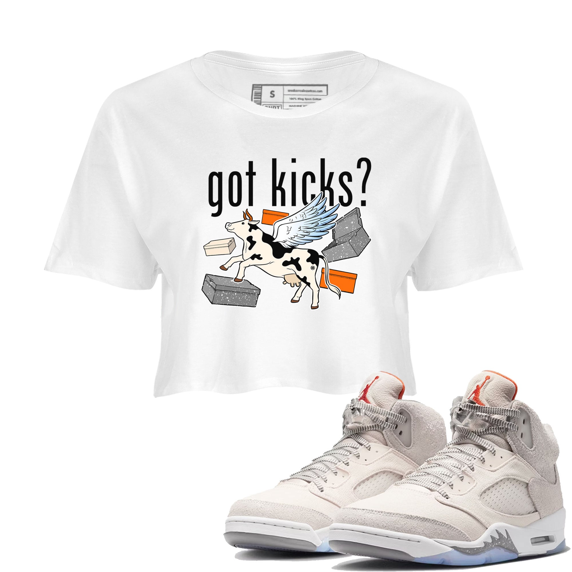 5s Craft shirt to match jordans Cow Got Kicks sneaker tees Air Jordan 5 Craft Drip Gear Zone White 1 crop length shirt