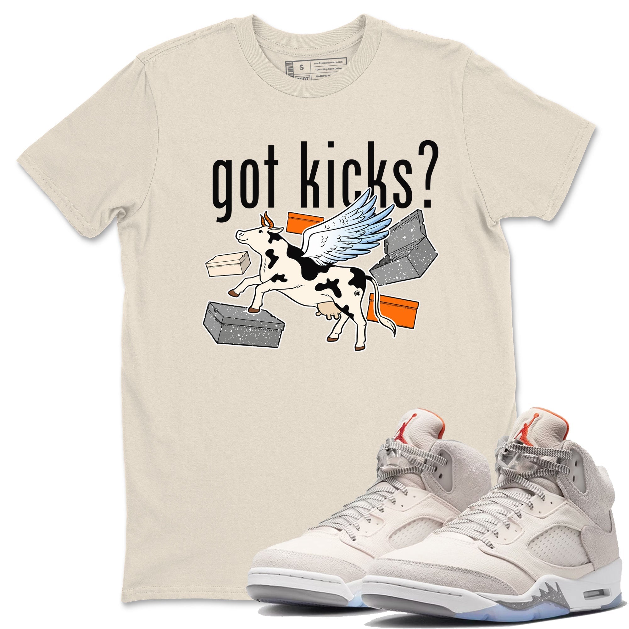 5s Craft shirt to match jordans Cow Got Kicks sneaker tees Air Jordan 5 Craft Drip Gear Zone unisex cotton Natural 1 crew neck shirt