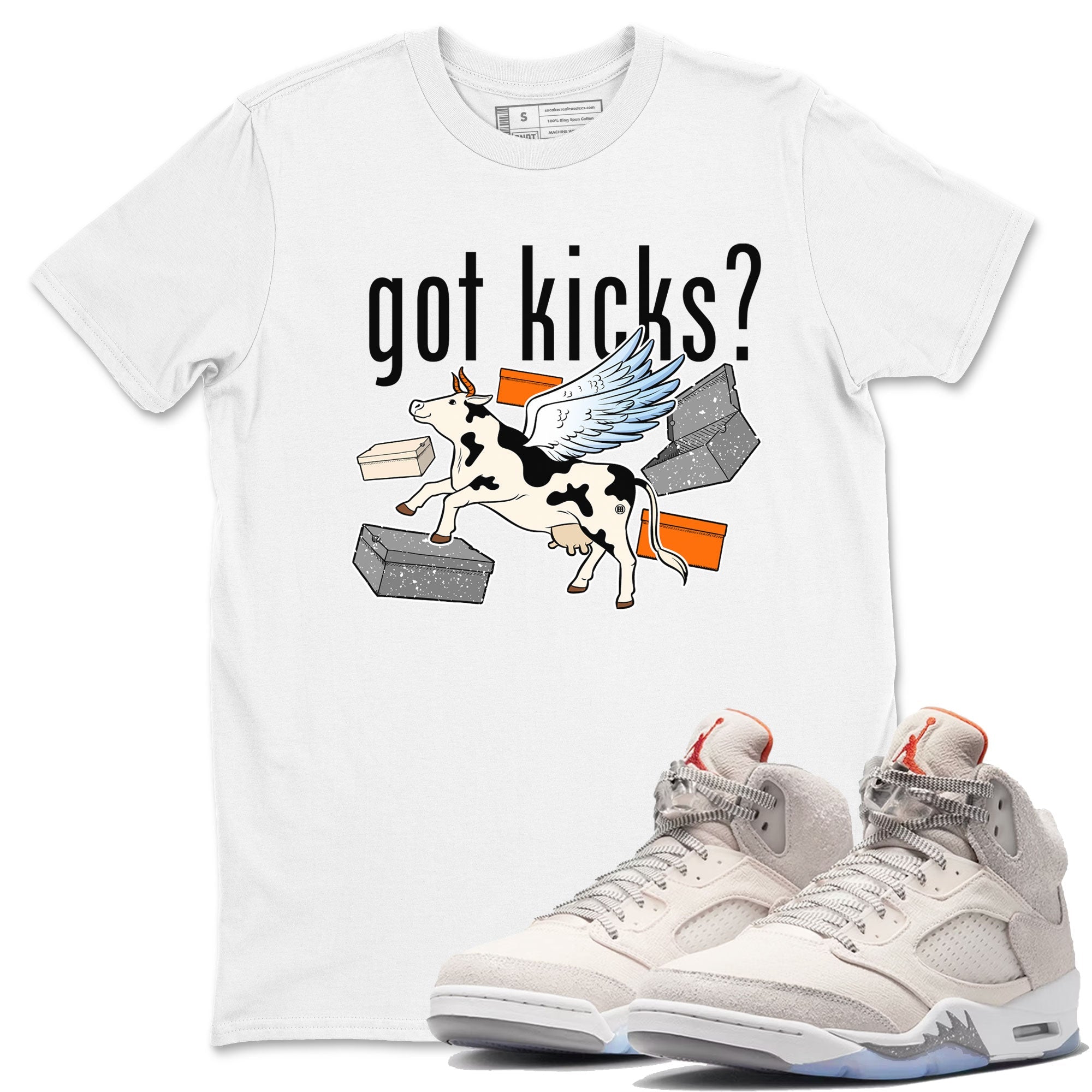 5s Craft shirt to match jordans Cow Got Kicks sneaker tees Air Jordan 5 Craft Drip Gear Zone unisex cotton White 1 crew neck shirt