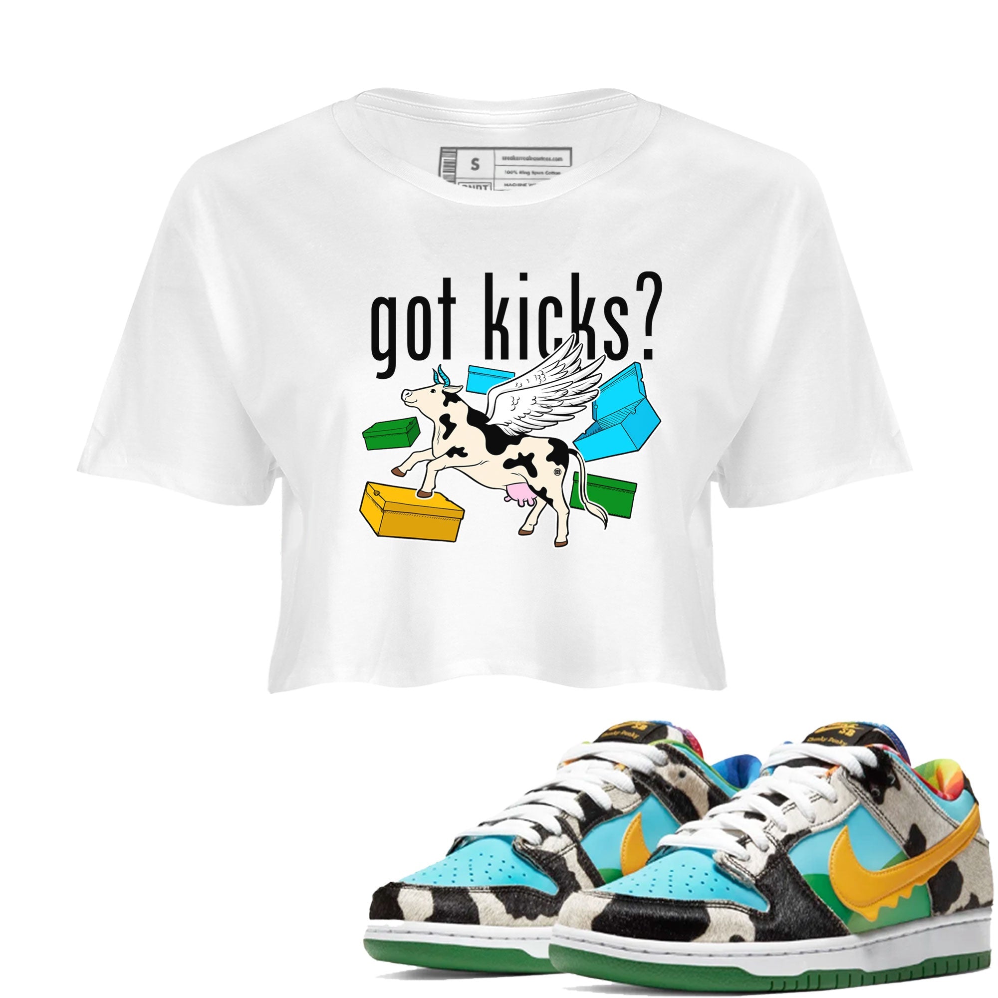 Nike Dunk Chunky Dunky shirt to match jordans Cow Got Kicks sneaker tees Dunks Chunky Dunky Drip Gear Zone White 1 crop length shirt