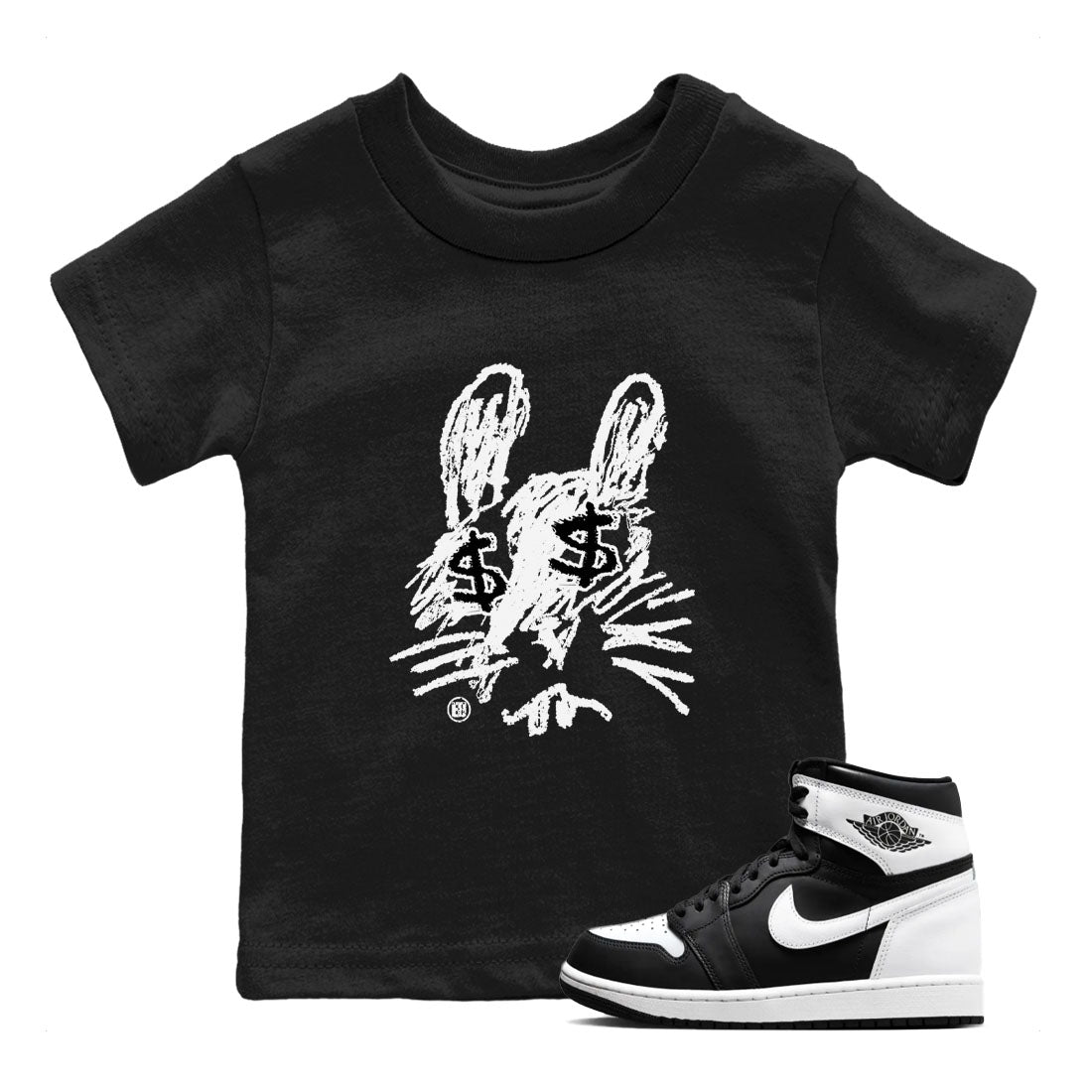 1s Black White shirt to match jordans streetwear brand Crayon Bunny sneaker tees Air Jordan 1 Black White Drip Gear Zone baby toddler Black 1 cotton Shirt