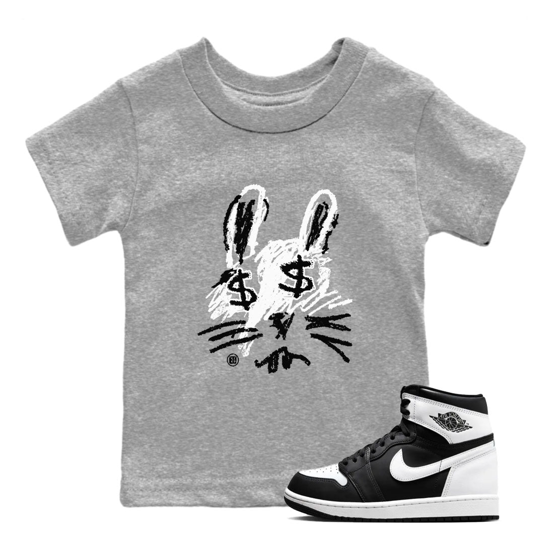 1s Black White shirt to match jordans streetwear brand Crayon Bunny sneaker tees Air Jordan 1 Black White Drip Gear Zone baby toddler Heather Grey 1 cotton Shirt