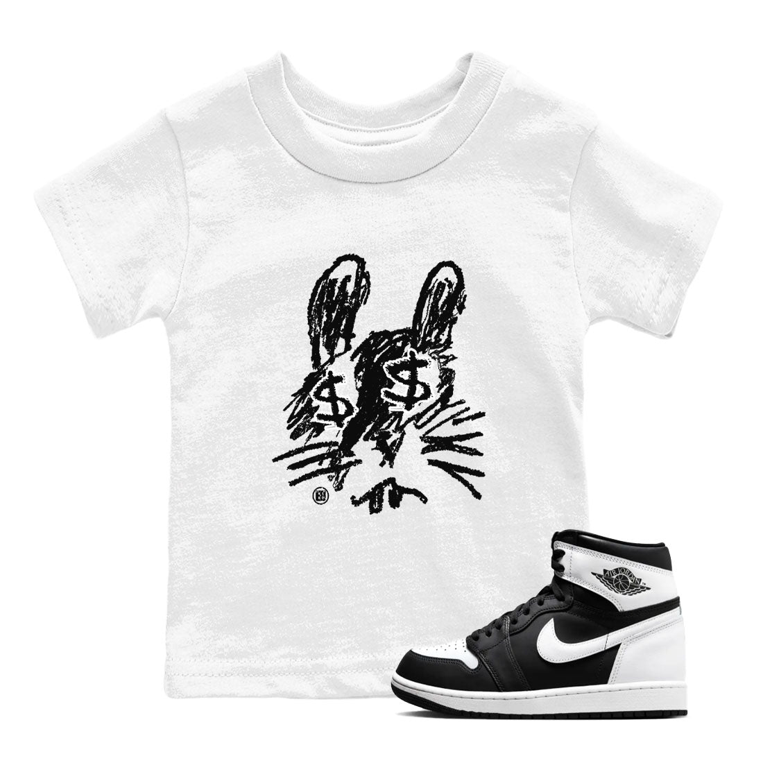 1s Black White shirt to match jordans streetwear brand Crayon Bunny sneaker tees Air Jordan 1 Black White Drip Gear Zone baby toddler White 1 cotton Shirt