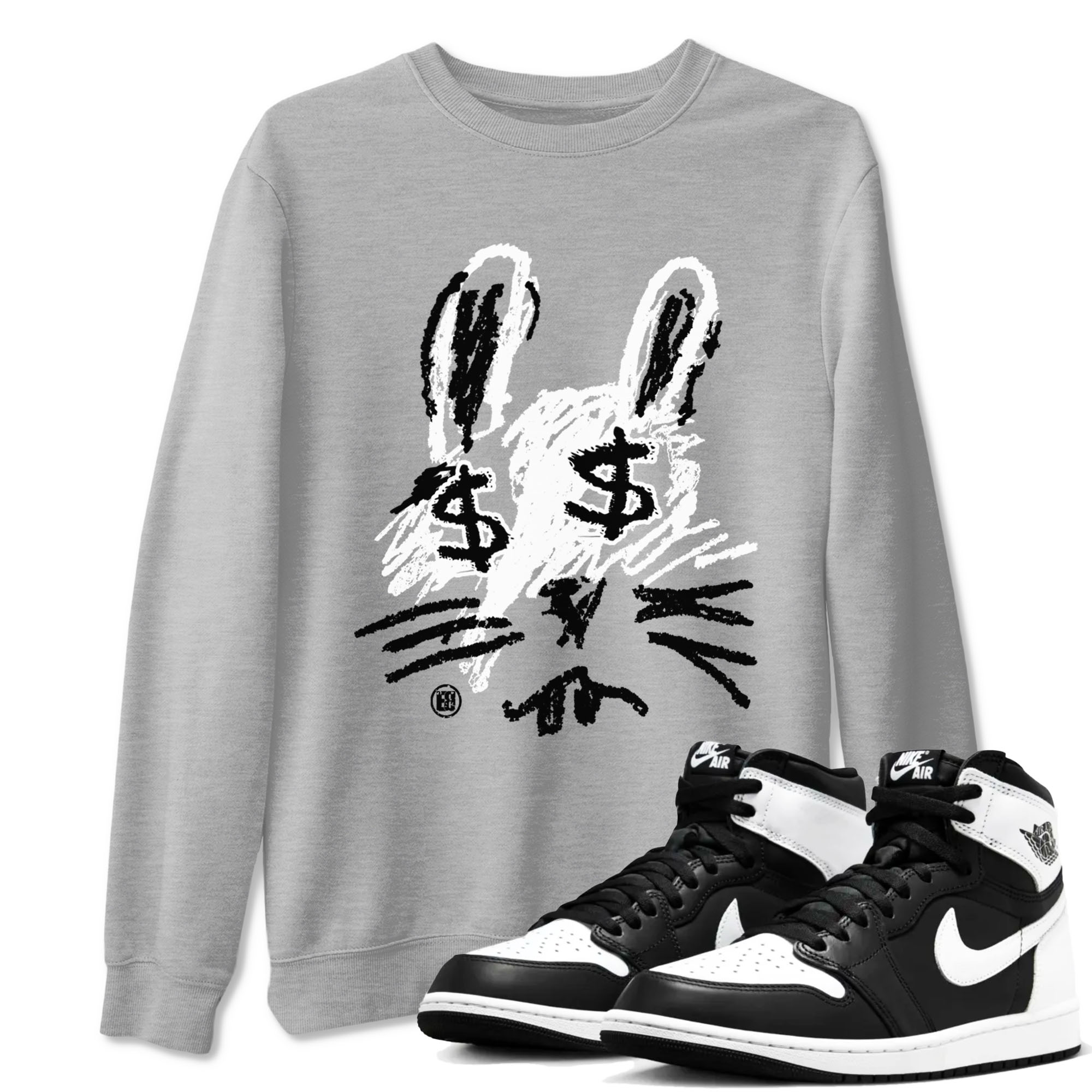1s Black White shirt to match jordans streetwear brand Crayon Bunny sneaker tees Air Jordan 1 Black White Drip Gear Zone unisex cotton Heather Grey 1 crew neck shirt