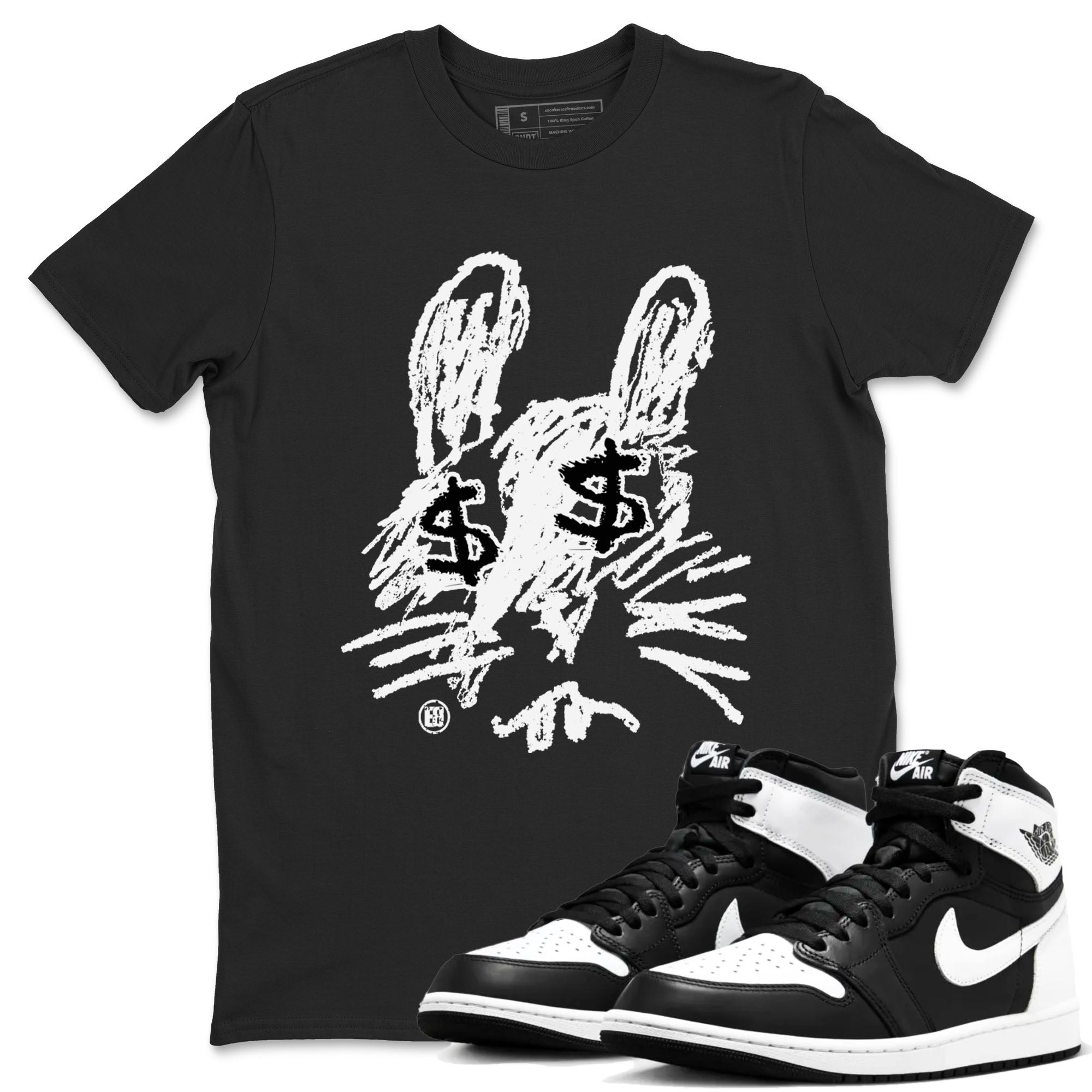 1s Black White shirt to match jordans streetwear brand Crayon Bunny sneaker tees Air Jordan 1 Black White Drip Gear Zone unisex cotton Black 1 crew neck shirt