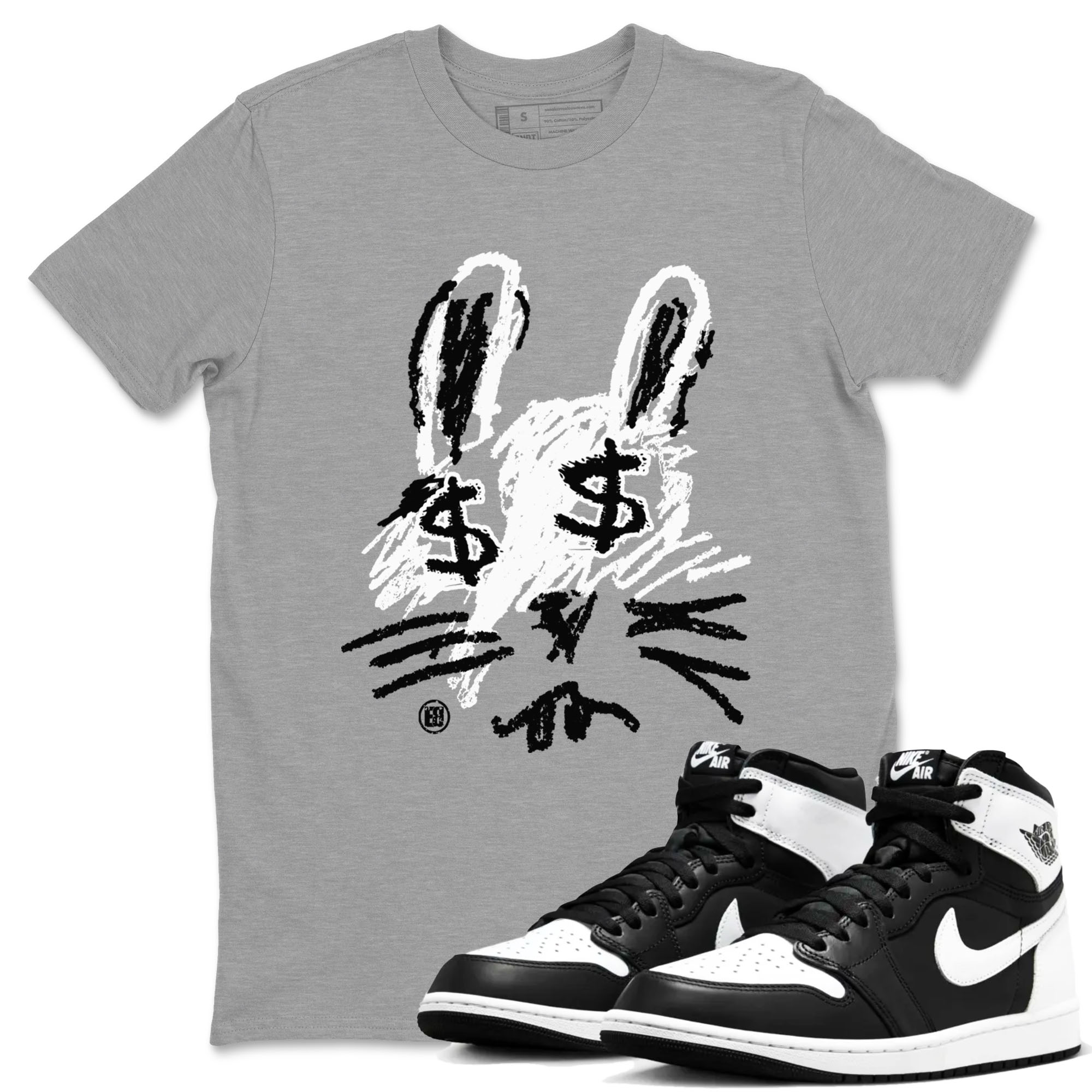 1s Black White shirt to match jordans streetwear brand Crayon Bunny sneaker tees Air Jordan 1 Black White Drip Gear Zone unisex cotton Heather Grey 1 crew neck shirt