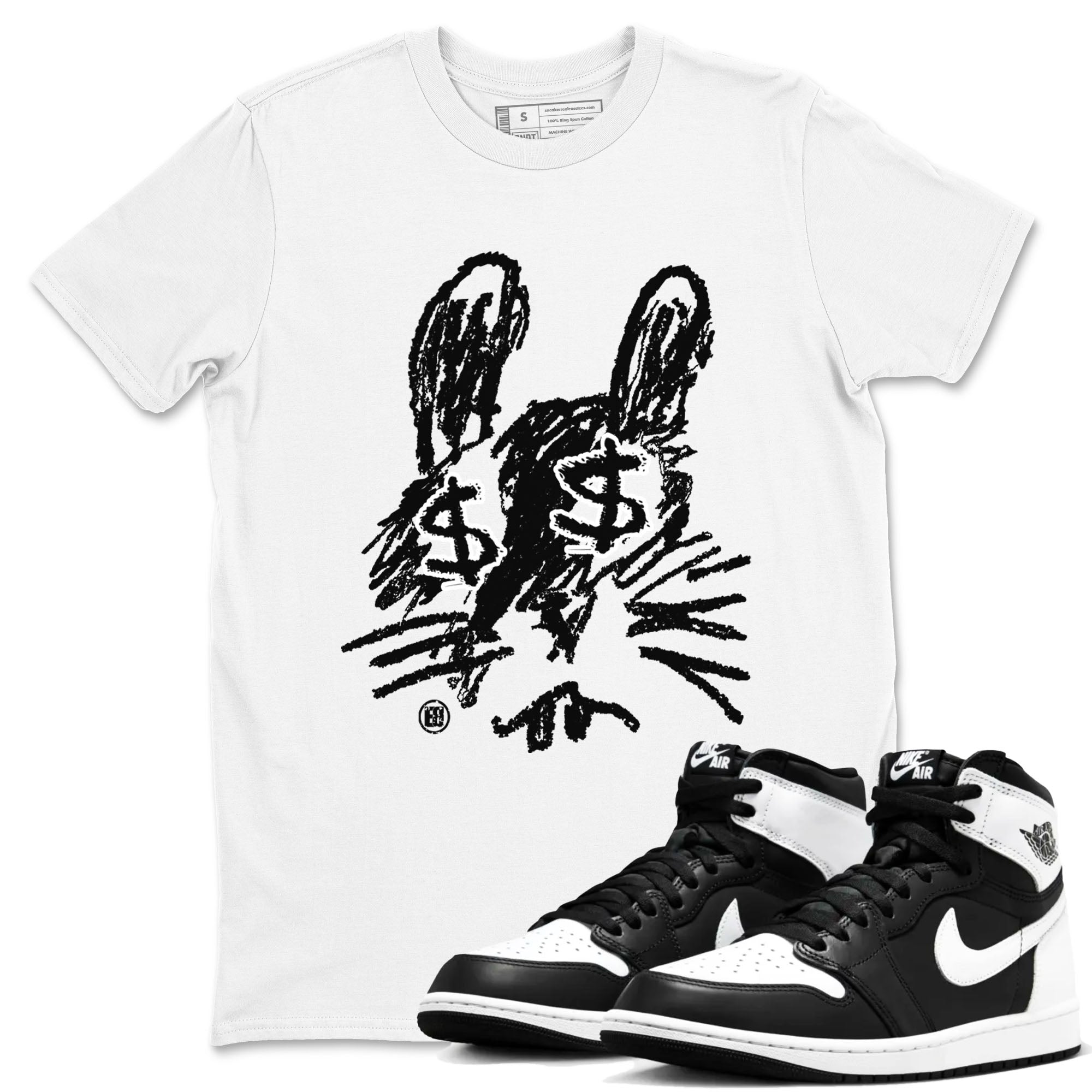 1s Black White shirt to match jordans streetwear brand Crayon Bunny sneaker tees Air Jordan 1 Black White Drip Gear Zone unisex cotton White 1 crew neck shirt