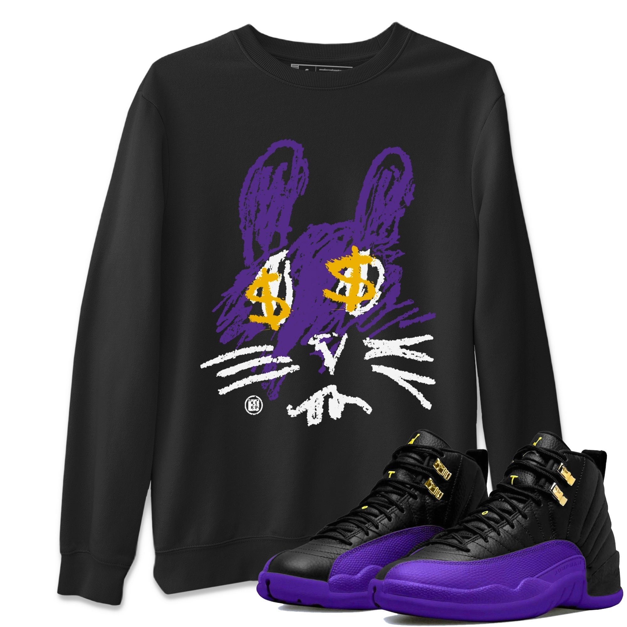 Air Jordan 12 Field Purple Sneaker Match Tees Crayon Bunny Streetwear Sneaker Shirt AJ12 Field Purple Drip Gear Zone Sneaker Matching Clothing Unisex Shirts Black 1