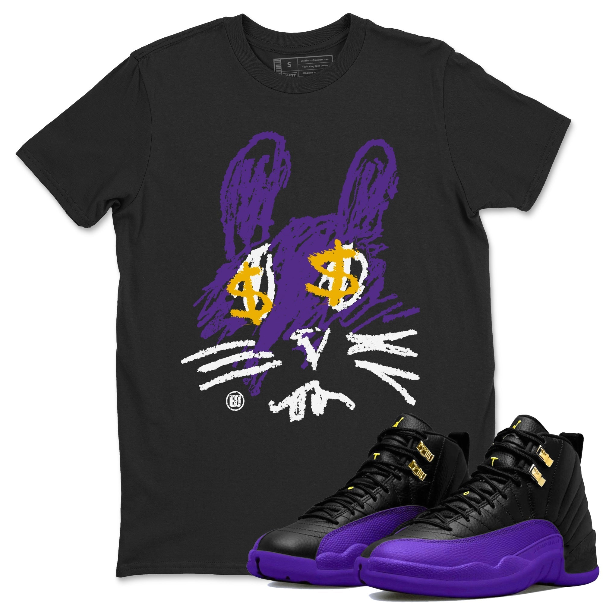 Air Jordan 12 Field Purple Sneaker Match Tees Crayon Bunny Streetwear Sneaker Shirt AJ12 Field Purple Drip Gear Zone Sneaker Matching Clothing Unisex Shirts Black 1