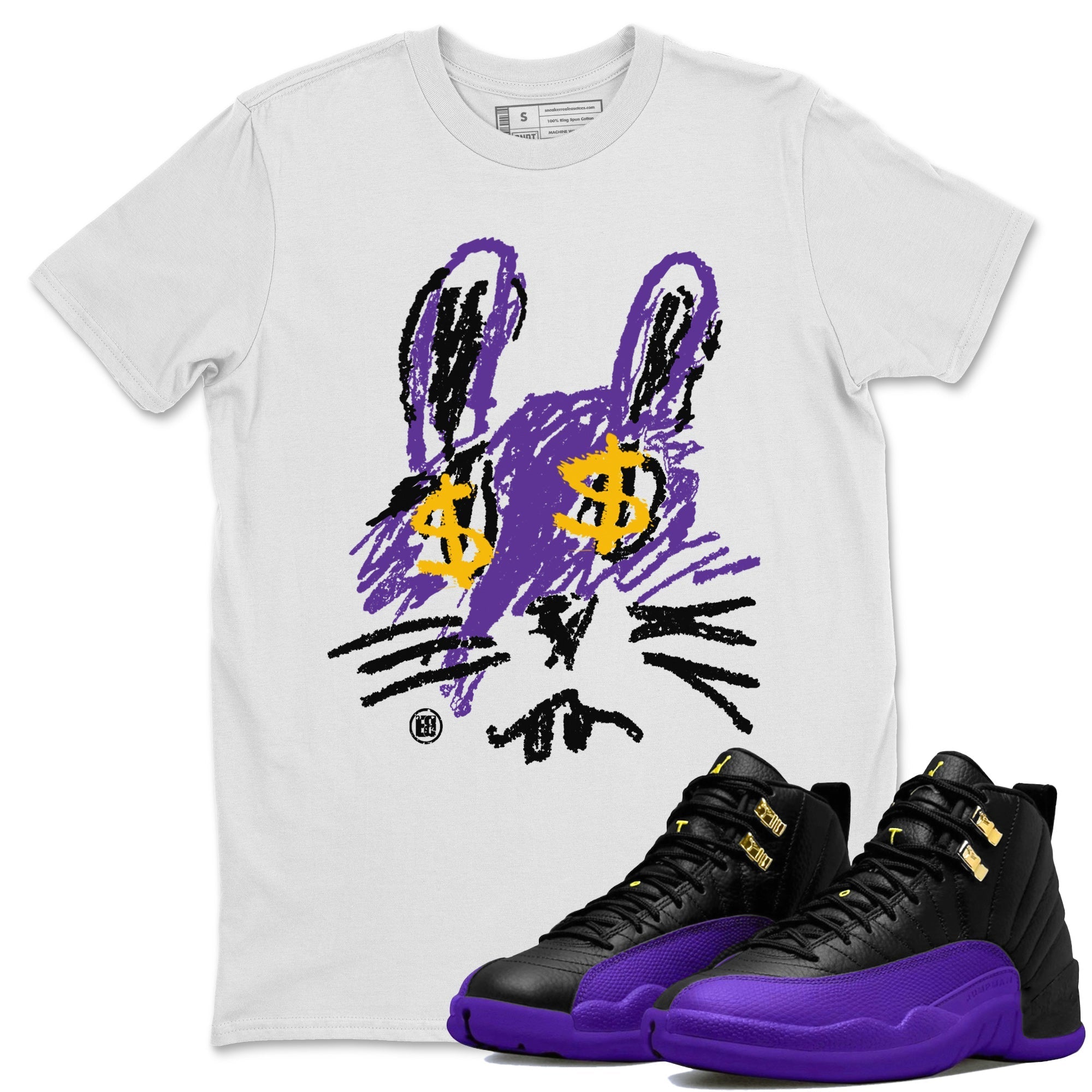 Air Jordan 12 Field Purple Sneaker Match Tees Crayon Bunny Streetwear Sneaker Shirt AJ12 Field Purple Drip Gear Zone Sneaker Matching Clothing Unisex Shirts White 1