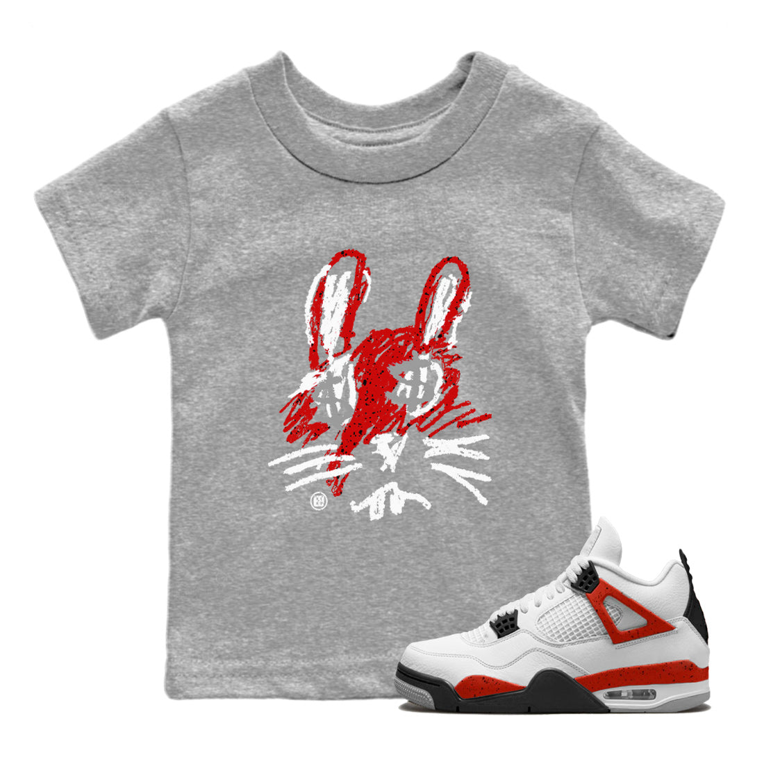 Air Jordan 4 Red Cement Sneaker Match Tees Crayon Bunny Streetwear Sneaker Shirt AJ4 Red Cement Sneaker Release Tees Kids Shirts Heather Grey 1