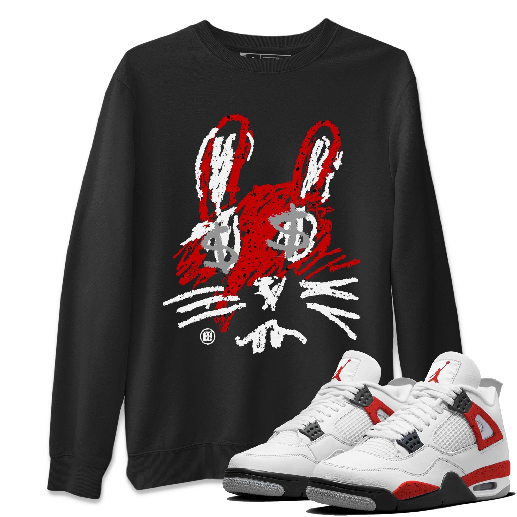 Air Jordan 4 Red Cement Sneaker Match Tees Crayon Bunny Streetwear Sneaker Shirt AJ4 Red Cement Sneaker Release Tees Unisex Shirts Black 1