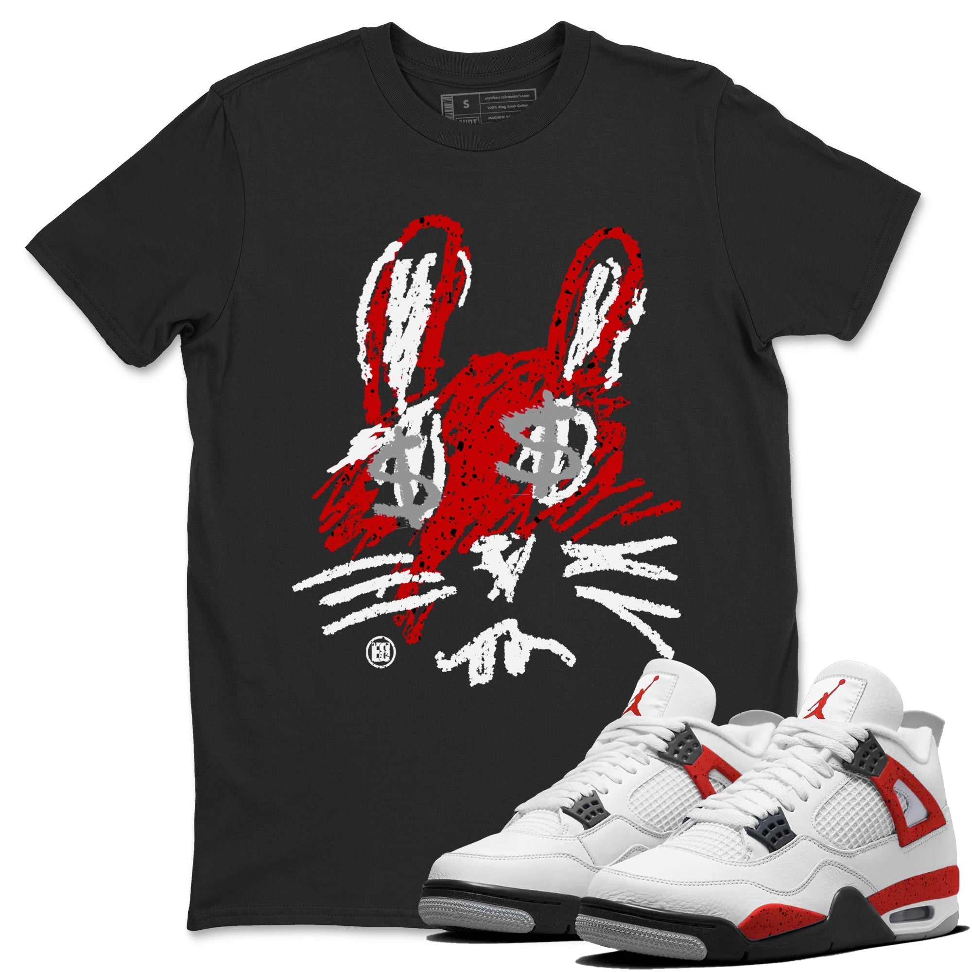 Air Jordan 4 Red Cement Sneaker Match Tees Crayon Bunny Streetwear Sneaker Shirt AJ4 Red Cement Sneaker Release Tees Unisex Shirts Black 1