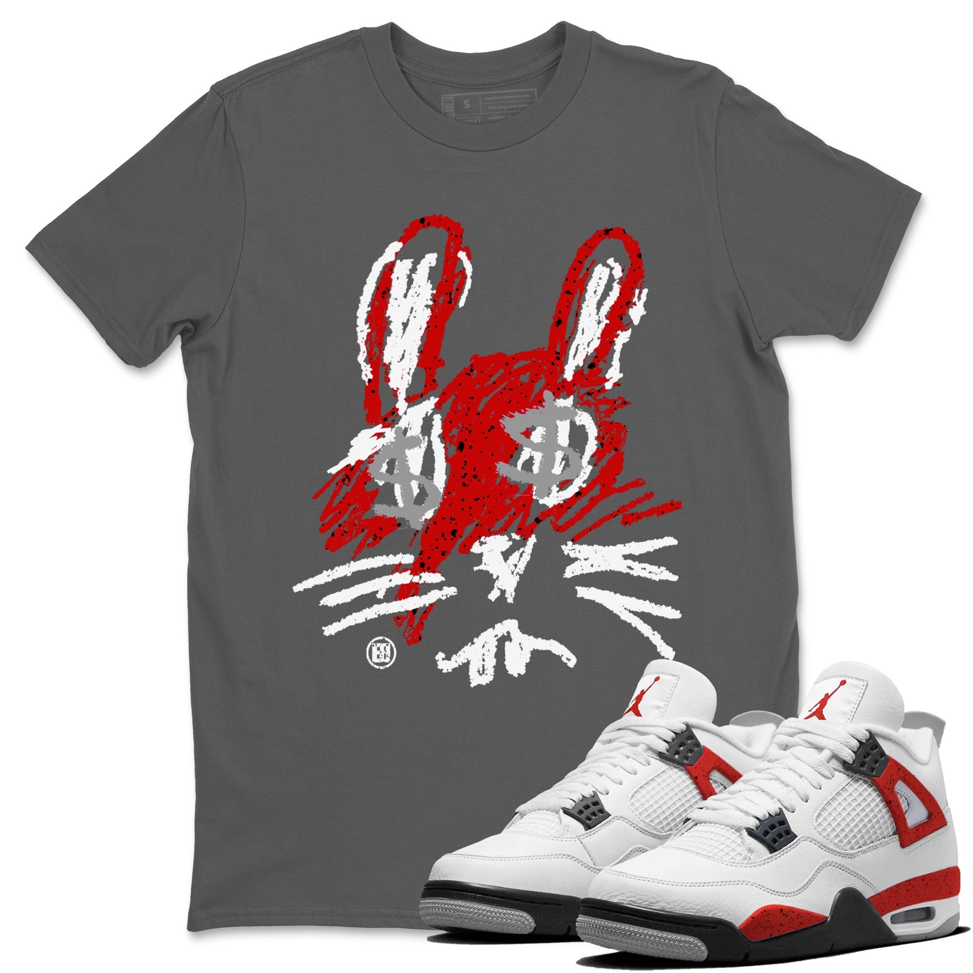 Air Jordan 4 Red Cement Sneaker Match Tees Crayon Bunny Streetwear Sneaker Shirt AJ4 Red Cement Sneaker Release Tees Unisex Shirts Cool Grey 1