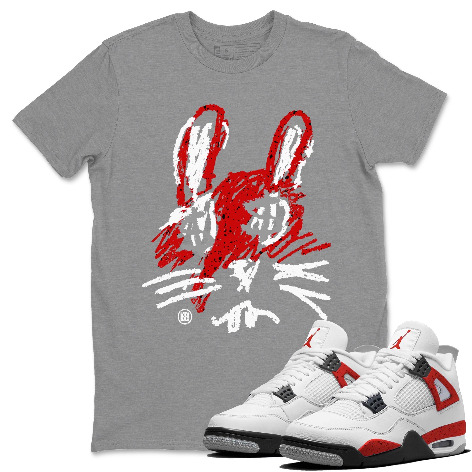 Air Jordan 4 Red Cement Sneaker Match Tees Crayon Bunny Streetwear Sneaker Shirt AJ4 Red Cement Sneaker Release Tees Unisex Shirts Heather Grey 1