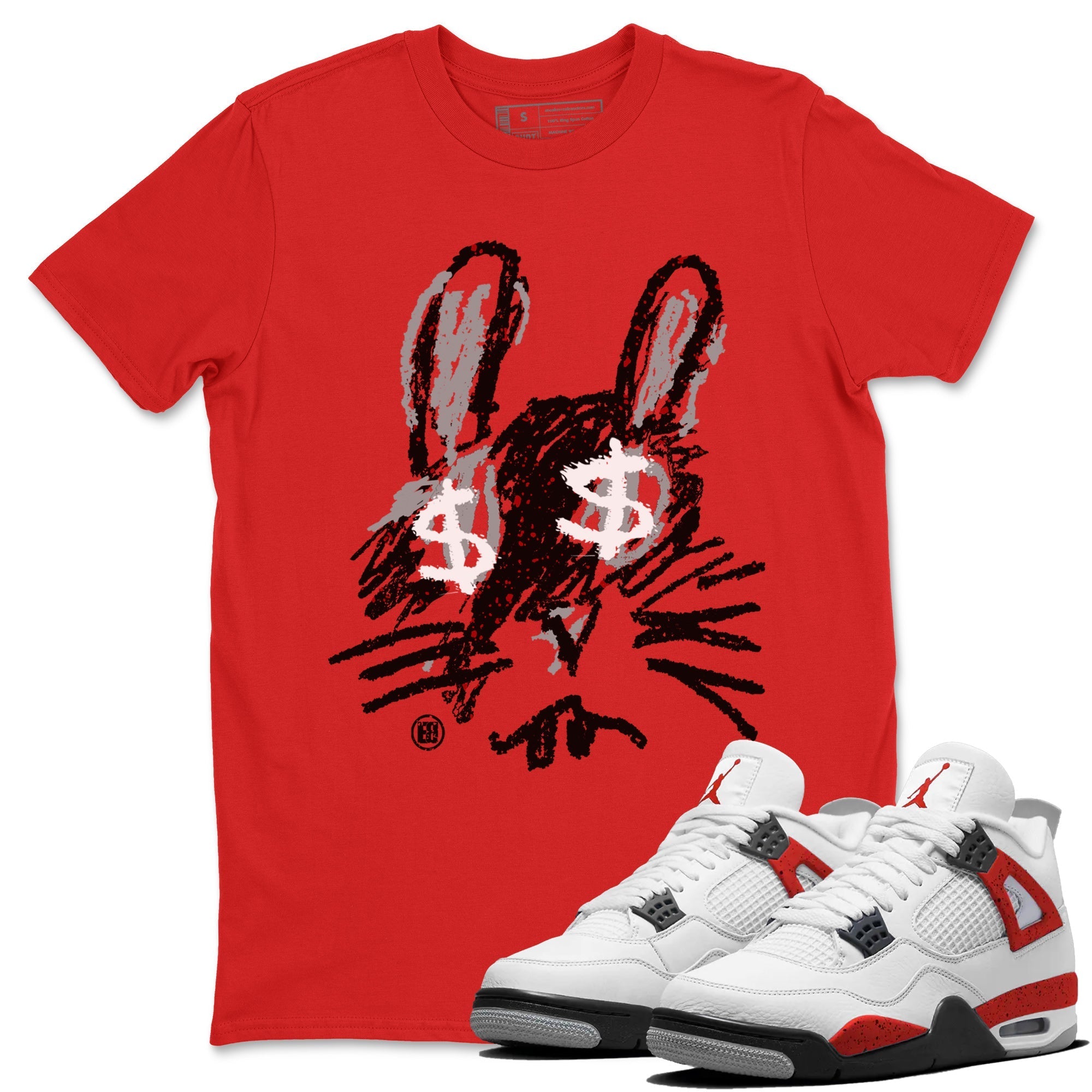 Air Jordan 4 Red Cement Sneaker Match Tees Crayon Bunny Streetwear Sneaker Shirt AJ4 Red Cement Sneaker Release Tees Unisex Shirts Red 1