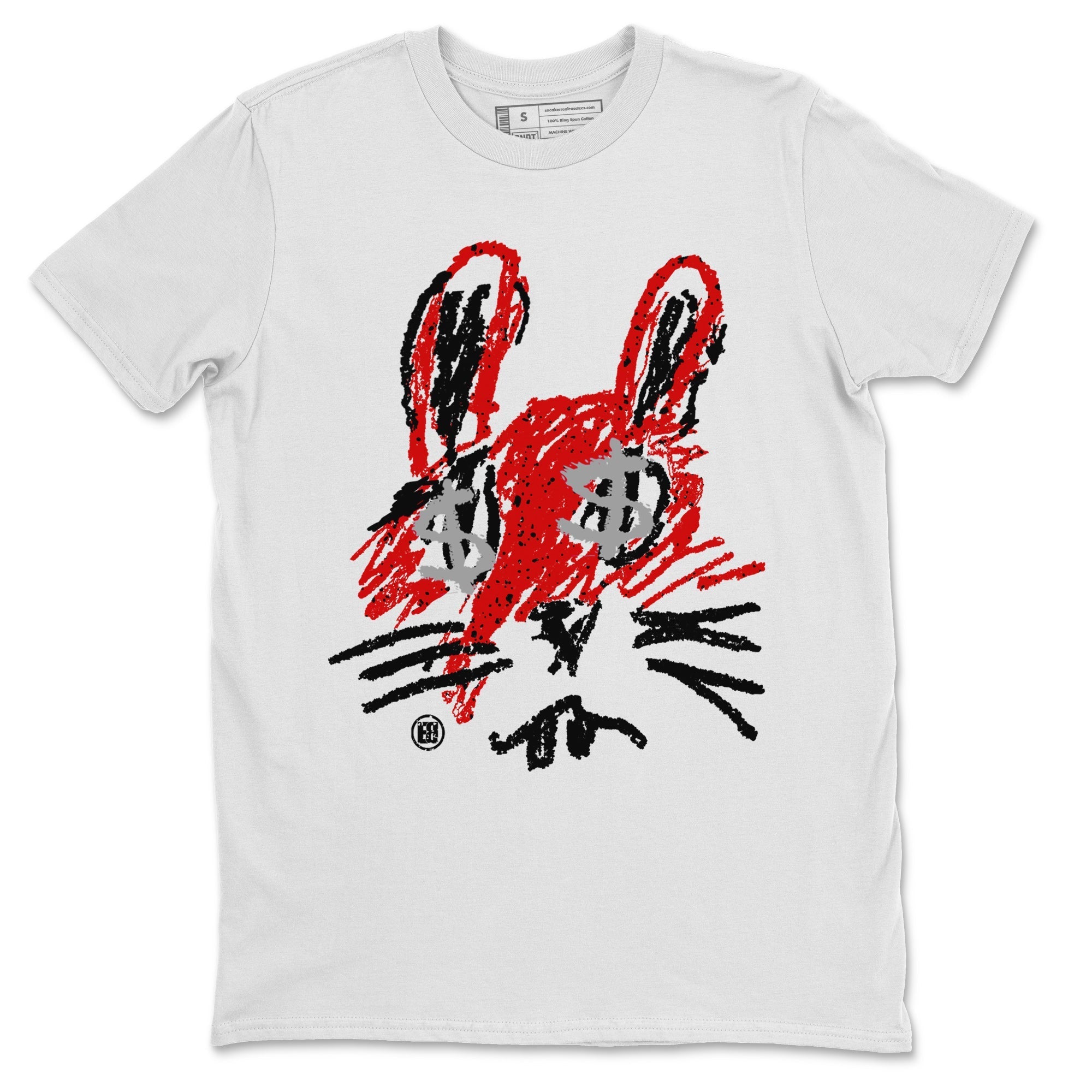 Air Jordan 4 Red Cement Sneaker Match Tees Crayon Bunny Streetwear Sneaker Shirt AJ4 Red Cement Sneaker Release Tees Unisex Shirts White 2