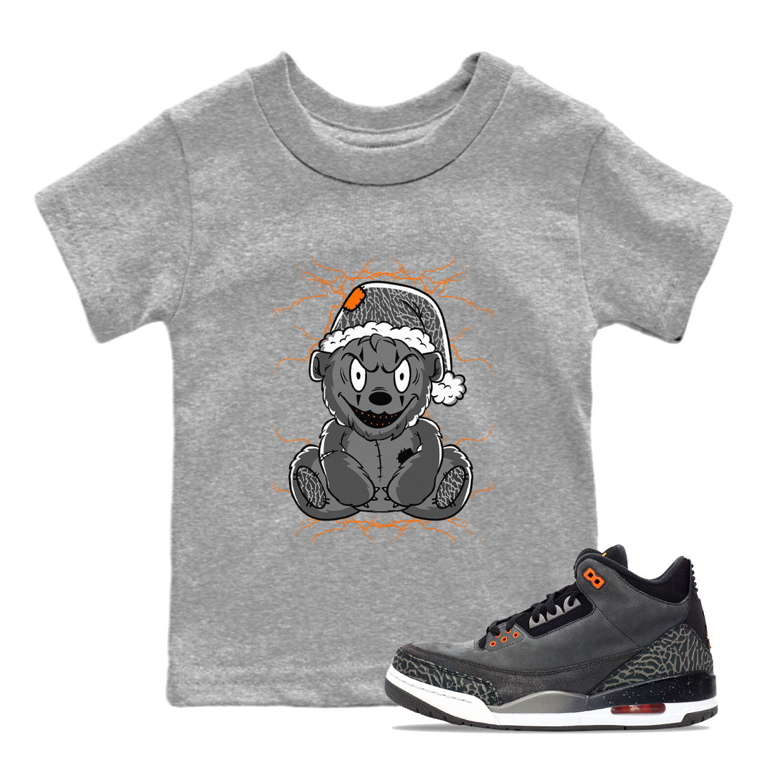 Air Jordan 3 Fear shirt to match jordans Creepy Bear sneaker tees Air Jordan 3 Retro Fear Drip Gear Zone Crew Neck T-ShirtBaby Toddler Heather Grey 1 T-Shirt