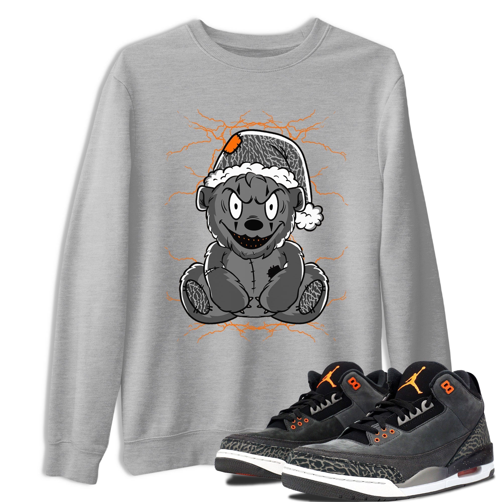 Air Jordan 3 Fear shirt to match jordans Creepy Bear sneaker tees Air Jordan 3 Retro Fear Drip Gear Zone Crew Neck T-ShirtUnisex Heather Grey 1 T-Shirt