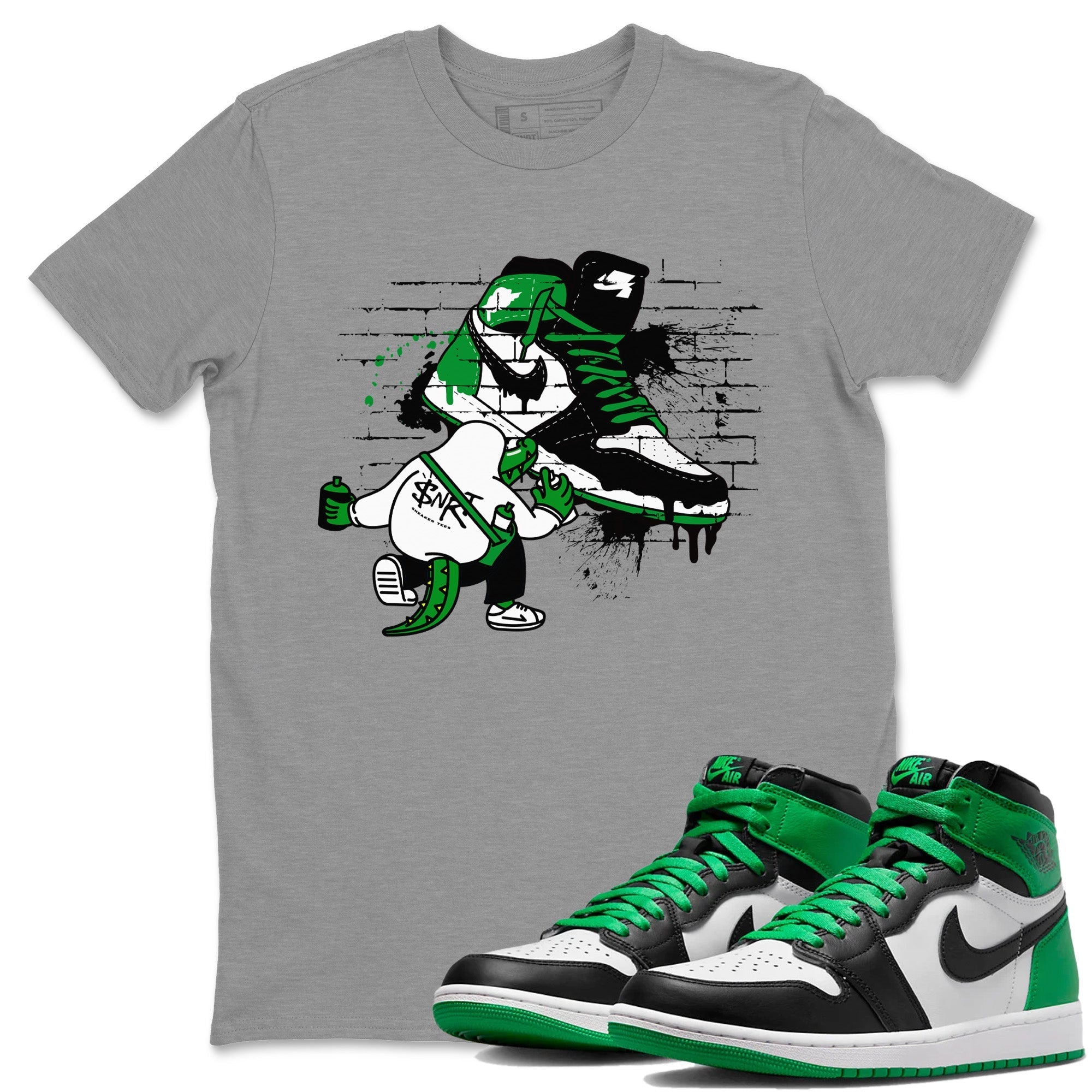 Air Jordan 1 Celtics Sneaker Match Tees Crocodile Artist Streetwear Sneaker Shirt Air Jordan 1 Retro Celtics Sneaker Release Tees Unisex Shirts Heather Grey 1