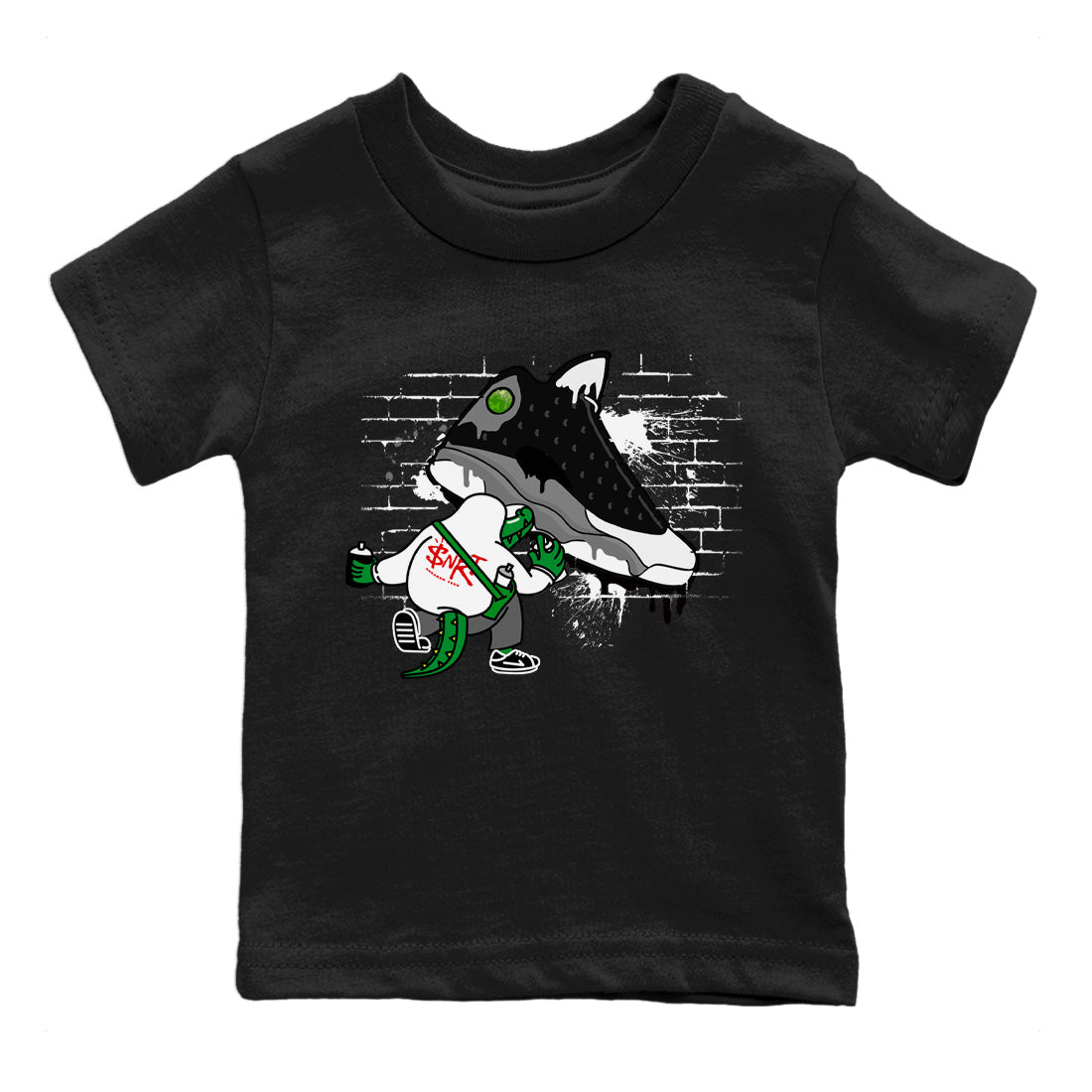 Air Jordan 13 Black Flint Sneaker Match Tees Crocodile Artist Streetwear Sneaker Shirt Air Jordan 13 Retro Black Flint Sneaker Release Tees Kids Shirts Black 2