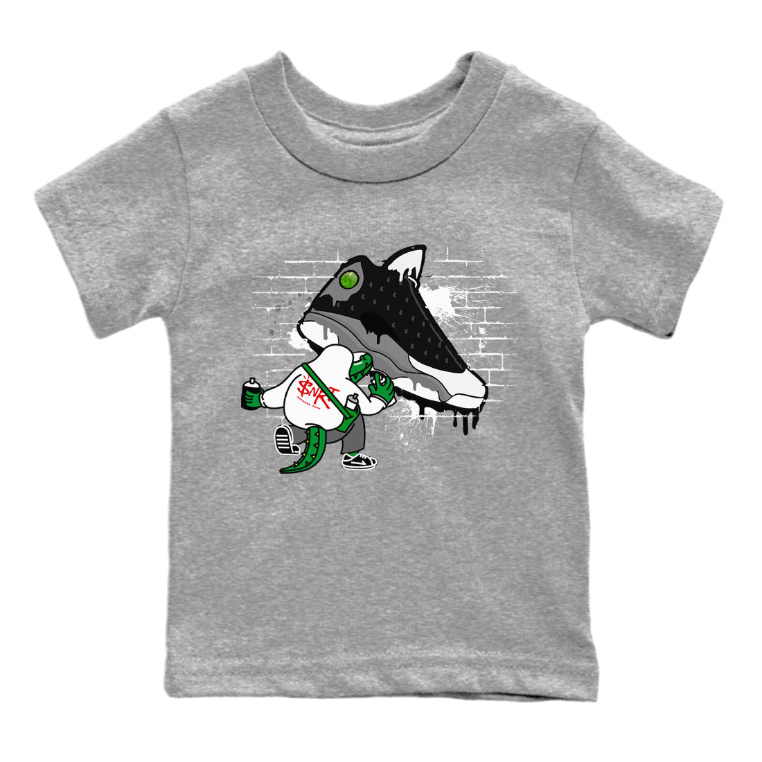 Air Jordan 13 Black Flint Sneaker Match Tees Crocodile Artist Streetwear Sneaker Shirt Air Jordan 13 Retro Black Flint Sneaker Release Tees Kids Shirts Heather Grey 2