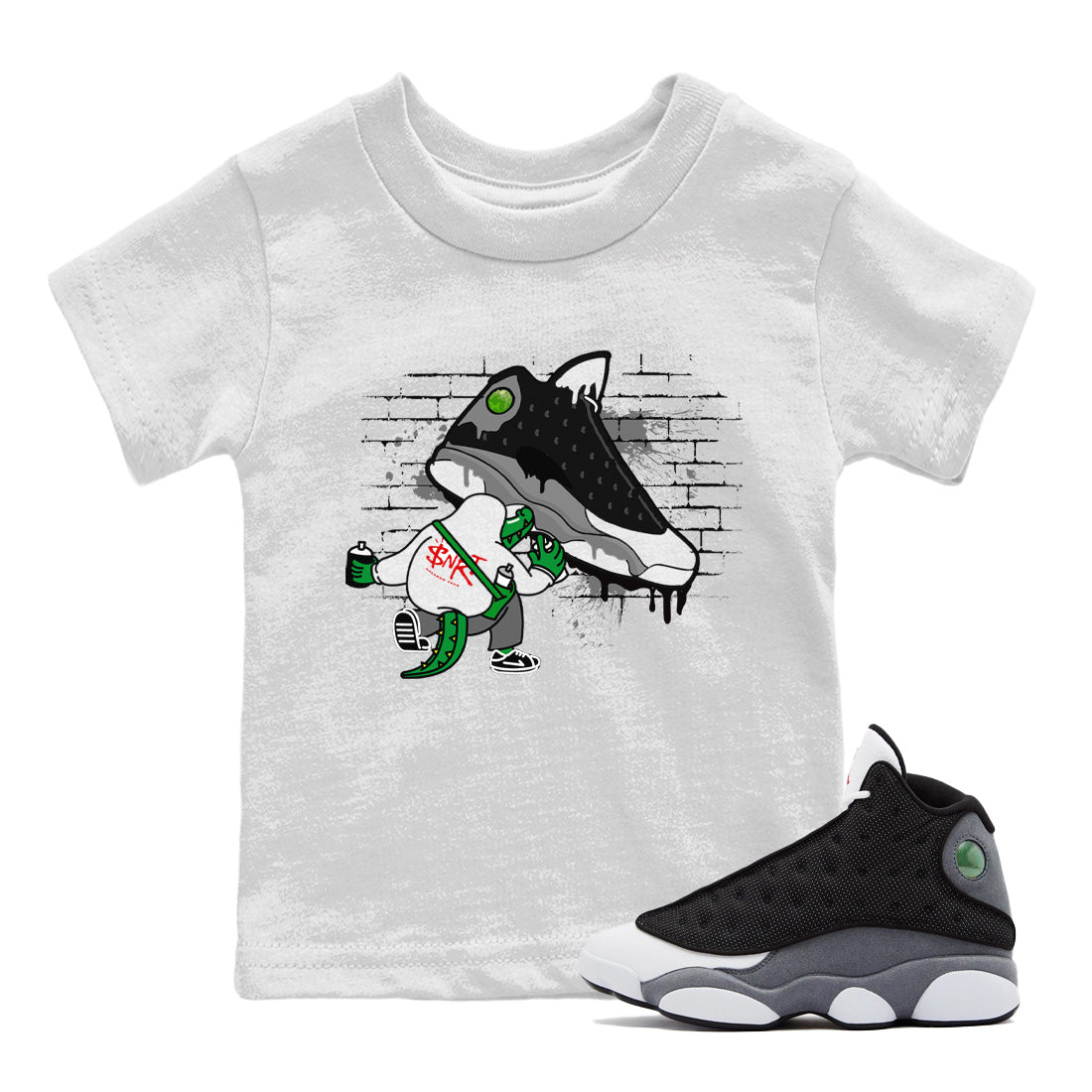 Air Jordan 13 Black Flint Sneaker Match Tees Crocodile Artist Streetwear Sneaker Shirt Air Jordan 13 Retro Black Flint Sneaker Release Tees Kids Shirts White 1