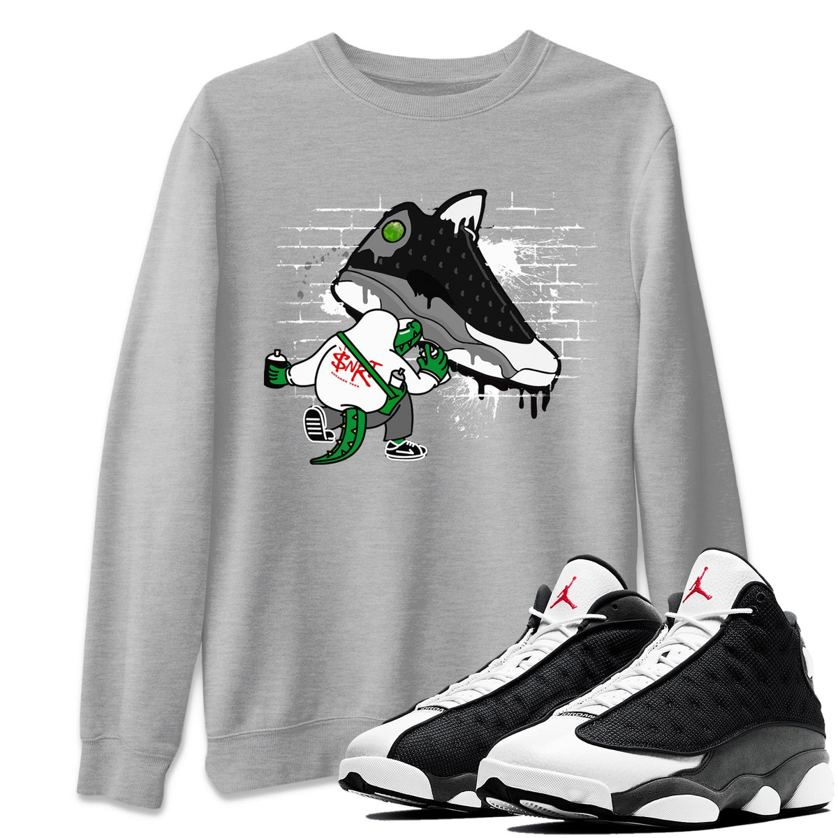 Air Jordan 13 Black Flint Sneaker Match Tees Crocodile Artist Streetwear Sneaker Shirt Air Jordan 13 Retro Black Flint Sneaker Release Tees Unisex Shirts Heather Grey 1