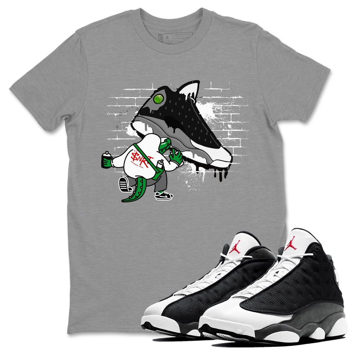 Air Jordan 13 Black Flint Sneaker Match Tees Crocodile Artist Streetwear Sneaker Shirt Air Jordan 13 Retro Black Flint Sneaker Release Tees Unisex Shirts Heather Grey 1