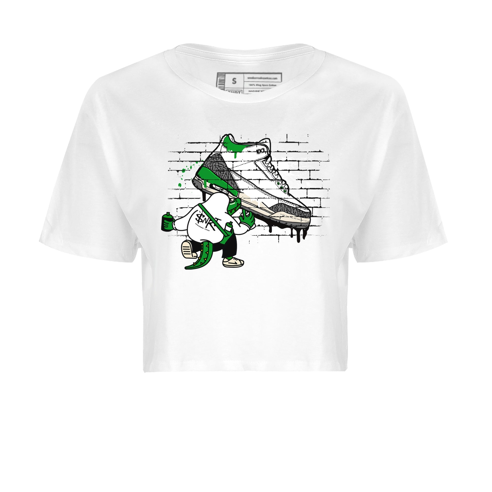 AJ3 Lucky Green Sneaker Match Tees Crocodile Artist Streetwear Sneaker Shirt Air Jordan 3 Lucky Green Sneaker Release Tees Women's Shirts White 2