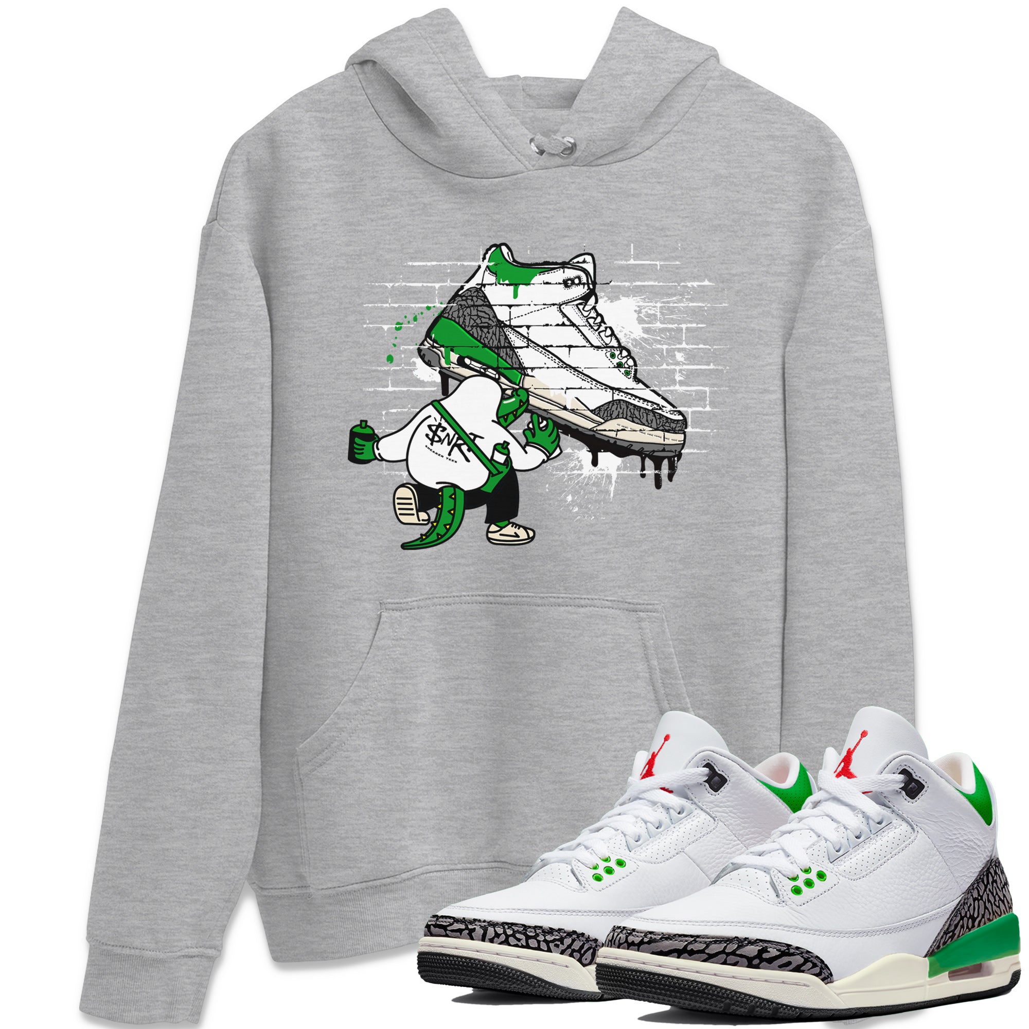 AJ3 Lucky Green Sneaker Match Tees Crocodile Artist Streetwear Sneaker Shirt Air Jordan 3 Lucky Green Sneaker Release Tees Unisex Shirts Heather Grey 1