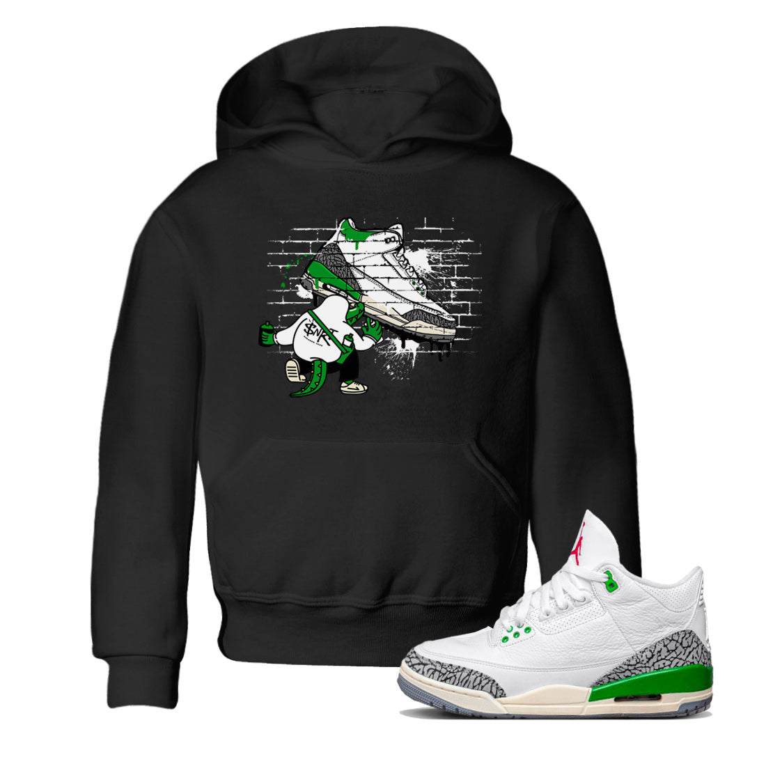 AJ3 Lucky Green Sneaker Match Tees Crocodile Artist Streetwear Sneaker Shirt Air Jordan 3 Lucky Green Sneaker Release Tees Kids Shirts Black 1