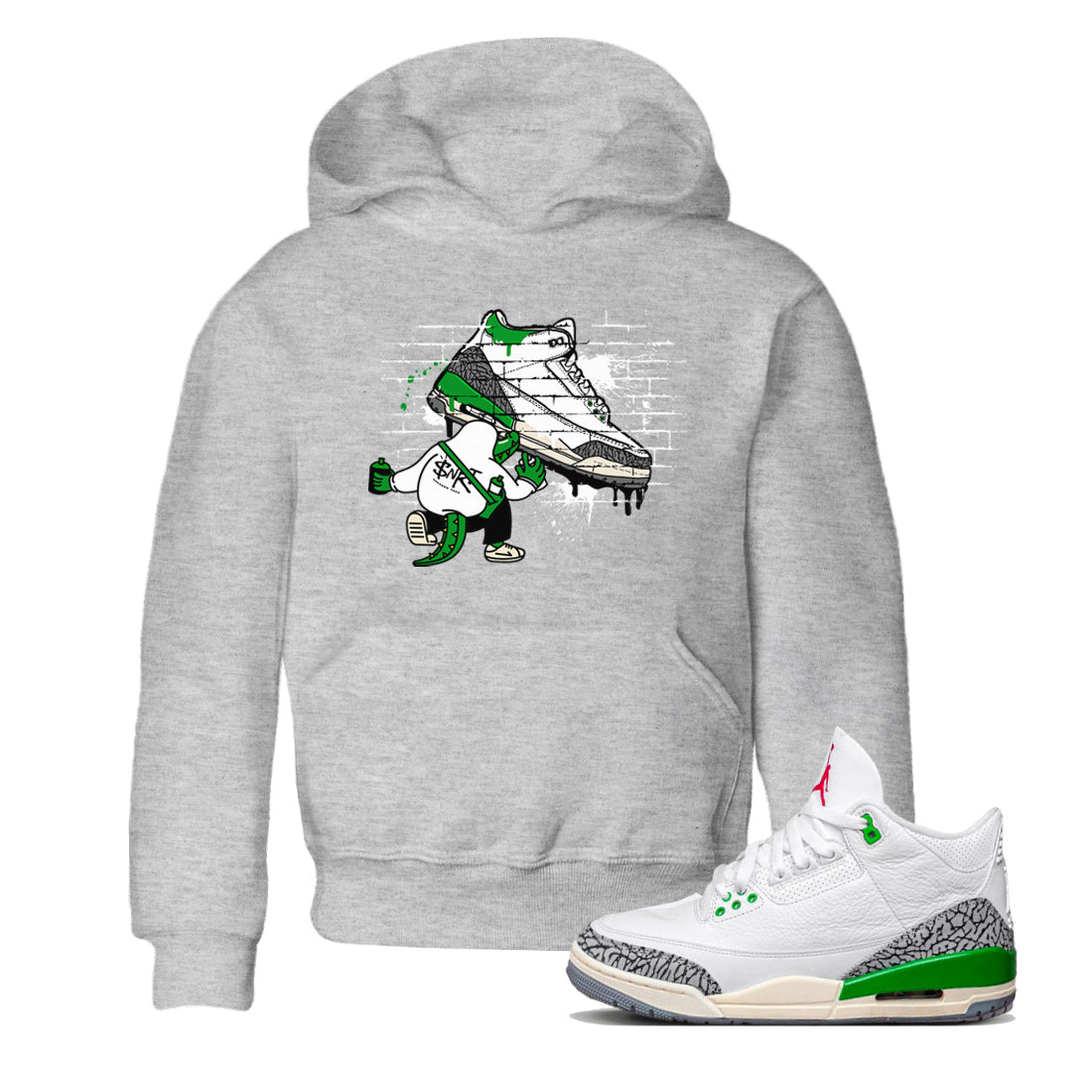 AJ3 Lucky Green Sneaker Match Tees Crocodile Artist Streetwear Sneaker Shirt Air Jordan 3 Lucky Green Sneaker Release Tees Kids Shirts Heather Grey 1