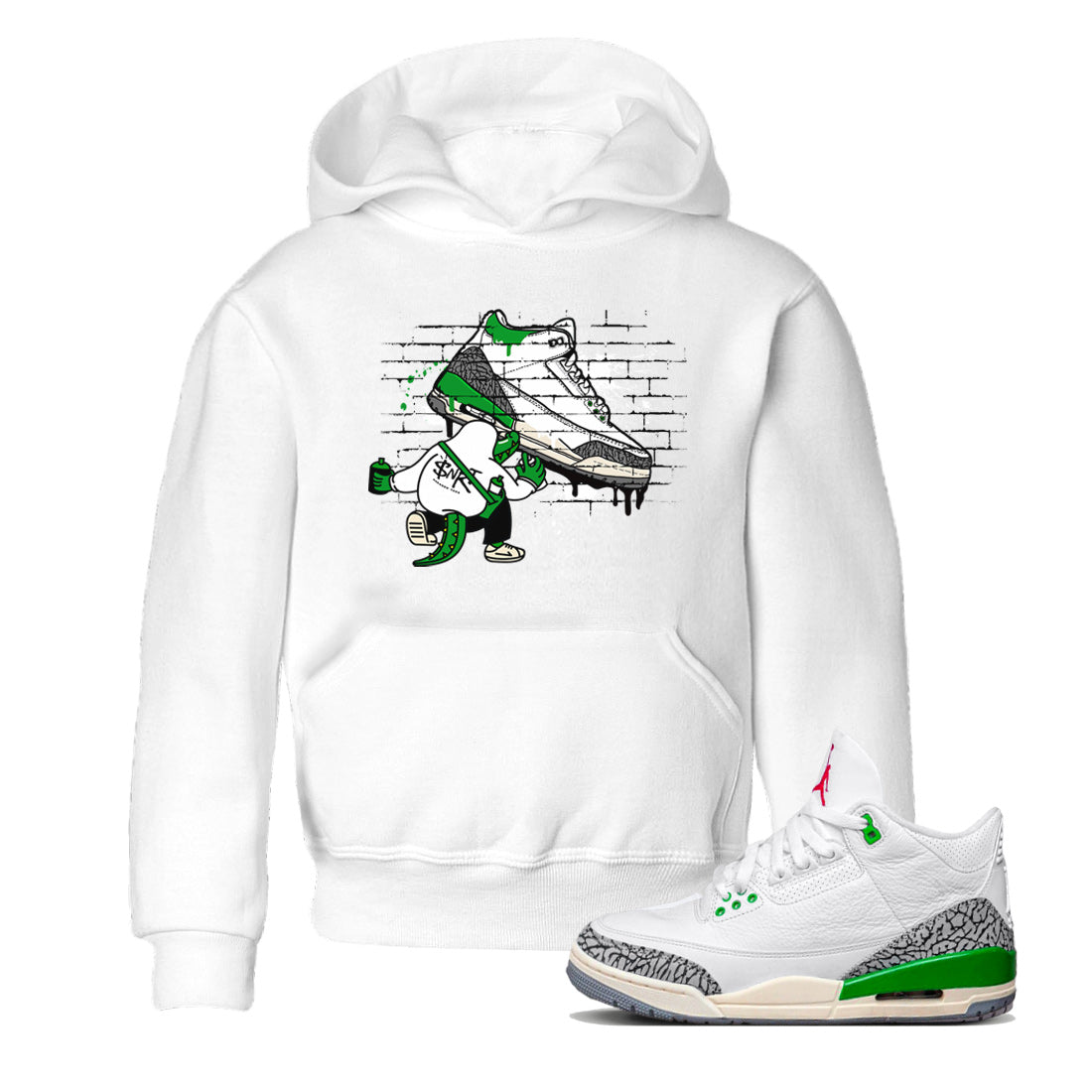 AJ3 Lucky Green Sneaker Match Tees Crocodile Artist Streetwear Sneaker Shirt Air Jordan 3 Lucky Green Sneaker Release Tees Kids Shirts White 1