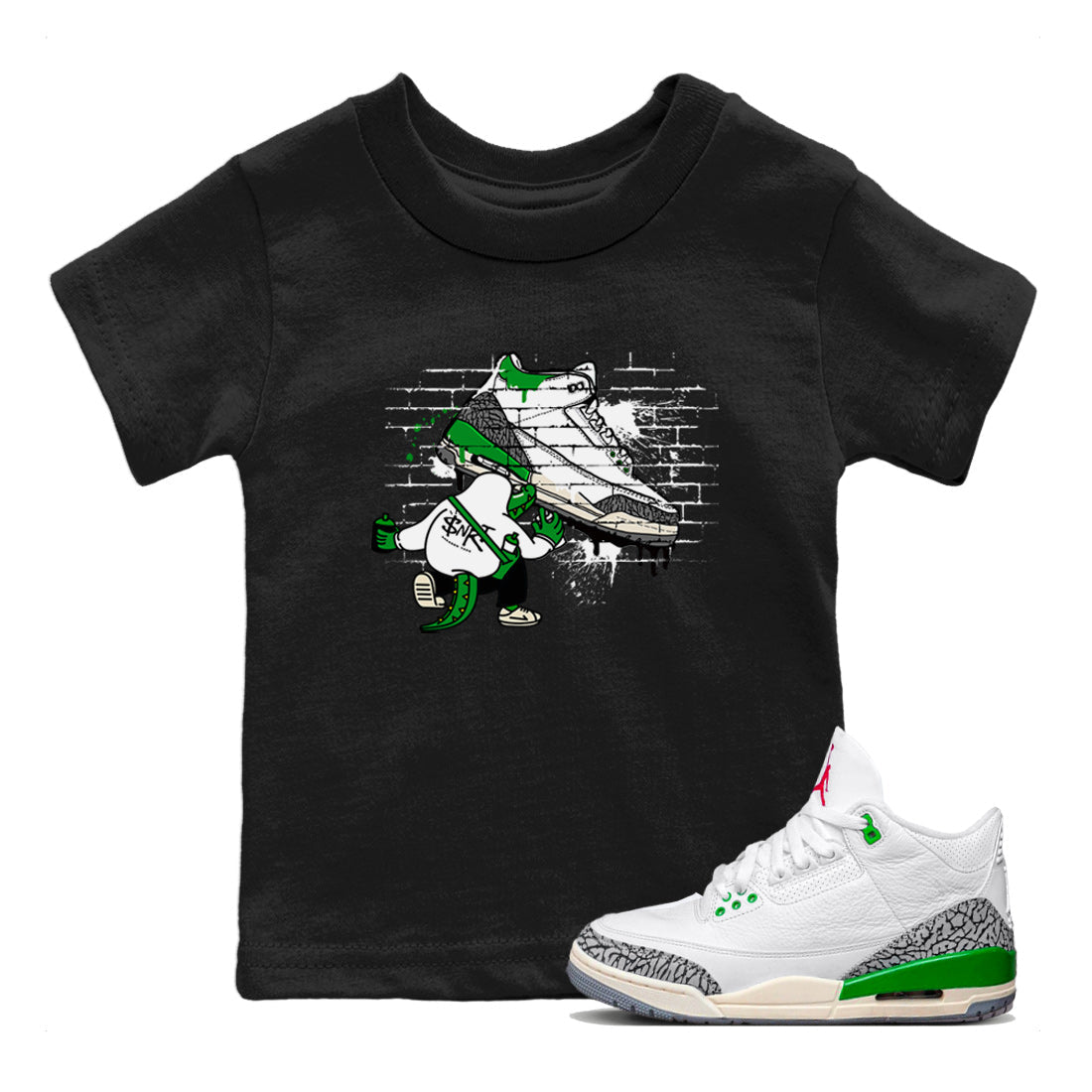 AJ3 Lucky Green Sneaker Match Tees Crocodile Artist Streetwear Sneaker Shirt Air Jordan 3 Lucky Green Sneaker Release Tees Kids Shirts Black 1