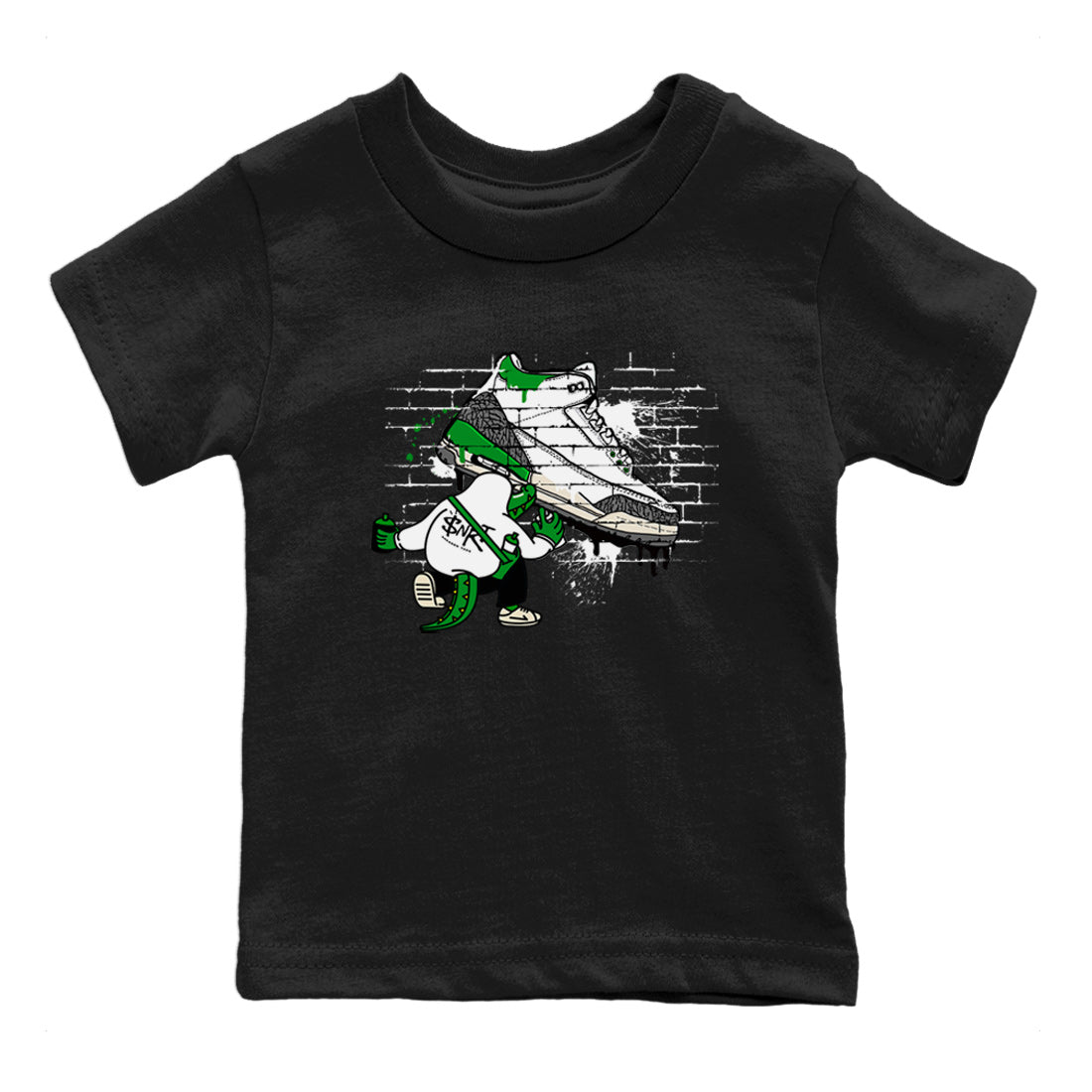 AJ3 Lucky Green Sneaker Match Tees Crocodile Artist Streetwear Sneaker Shirt Air Jordan 3 Lucky Green Sneaker Release Tees Kids Shirts Black 2