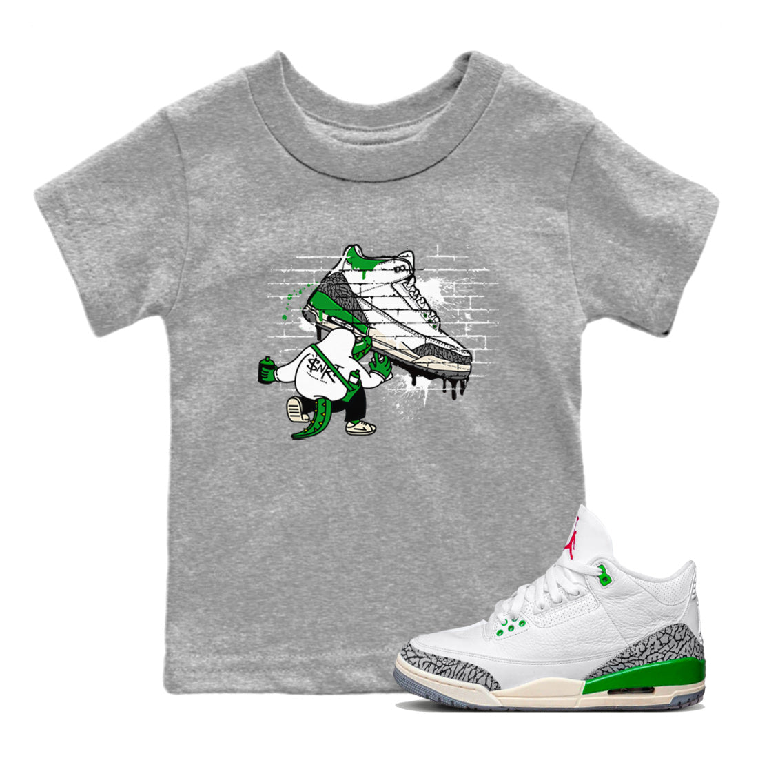 AJ3 Lucky Green Sneaker Match Tees Crocodile Artist Streetwear Sneaker Shirt Air Jordan 3 Lucky Green Sneaker Release Tees Kids Shirts Heather Grey 1