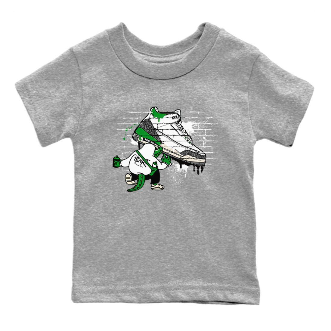 AJ3 Lucky Green Sneaker Match Tees Crocodile Artist Streetwear Sneaker Shirt Air Jordan 3 Lucky Green Sneaker Release Tees Kids Shirts Heather Grey 2