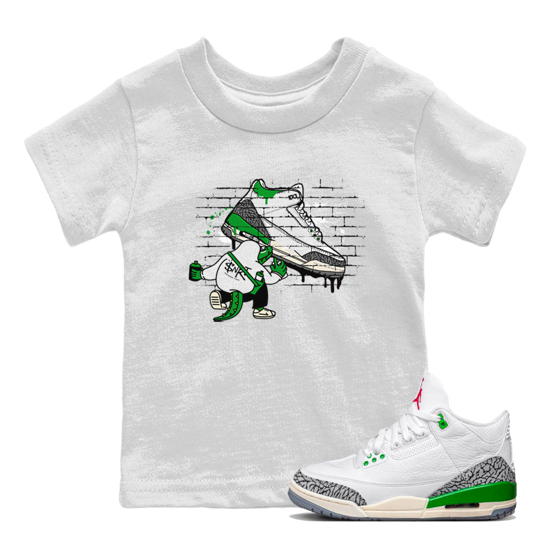 AJ3 Lucky Green Sneaker Match Tees Crocodile Artist Streetwear Sneaker Shirt Air Jordan 3 Lucky Green Sneaker Release Tees Kids Shirts White 1