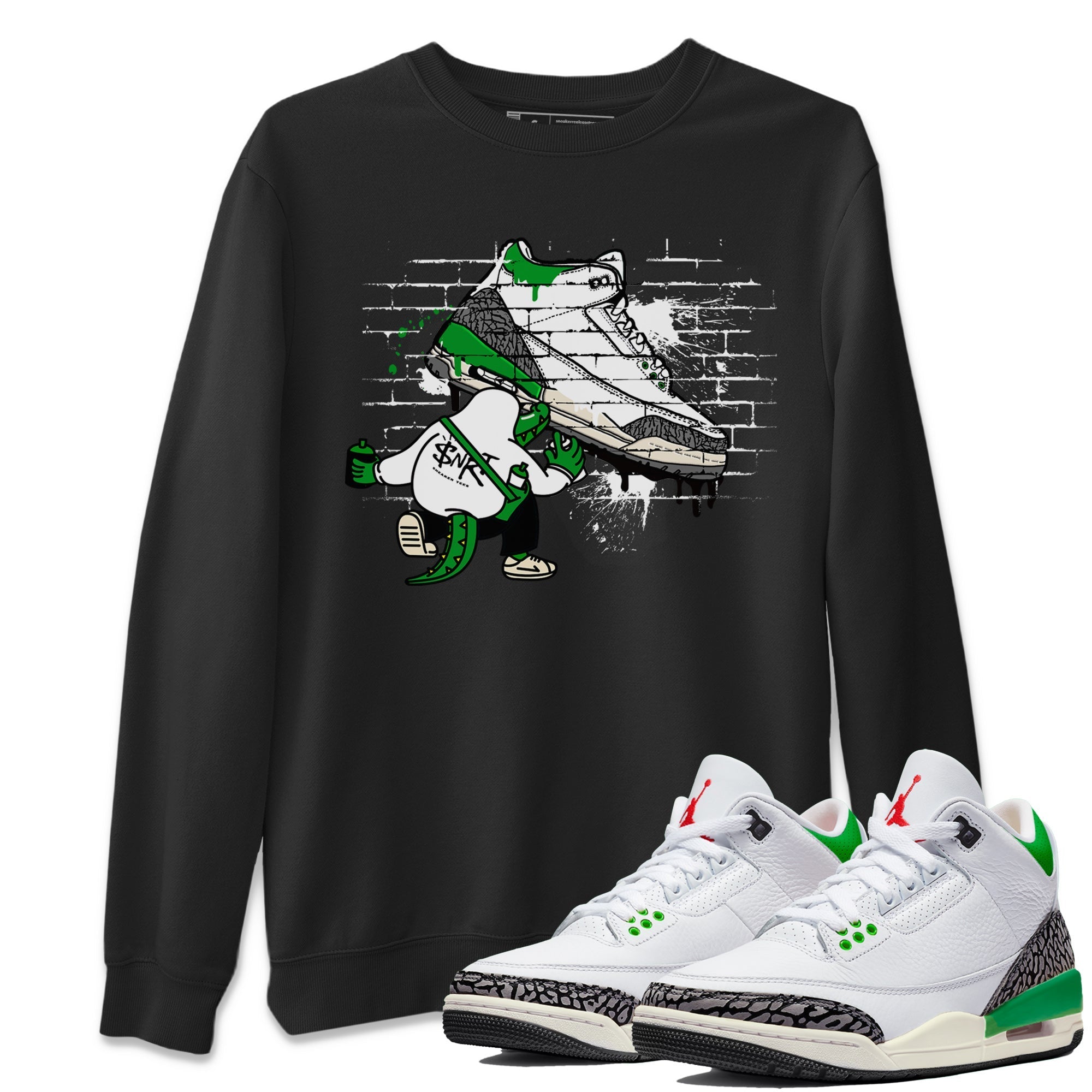 AJ3 Lucky Green Sneaker Match Tees Crocodile Artist Streetwear Sneaker Shirt Air Jordan 3 Lucky Green Sneaker Release Tees Unisex Shirts Black 1