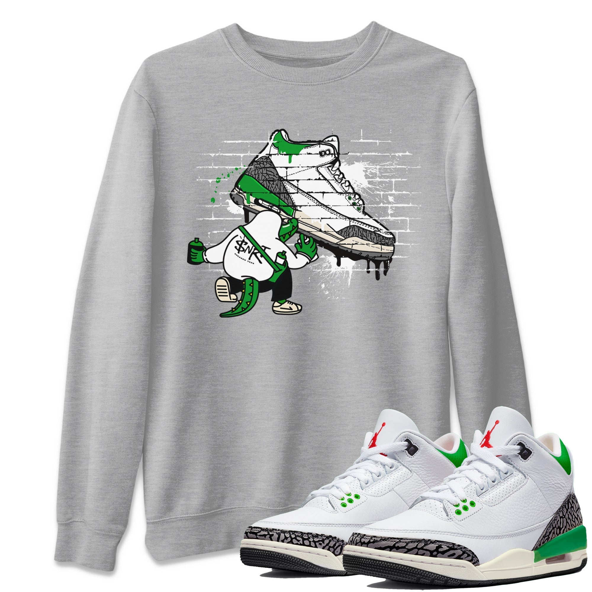 AJ3 Lucky Green Sneaker Match Tees Crocodile Artist Streetwear Sneaker Shirt Air Jordan 3 Lucky Green Sneaker Release Tees Unisex Shirts Heather Grey 1